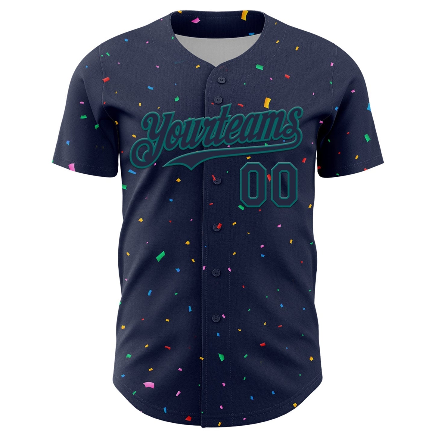 Custom Navy Teal 3D Pattern Design Confetti Colorful Speckle Authentic Baseball Jersey baseball jersey product view 2