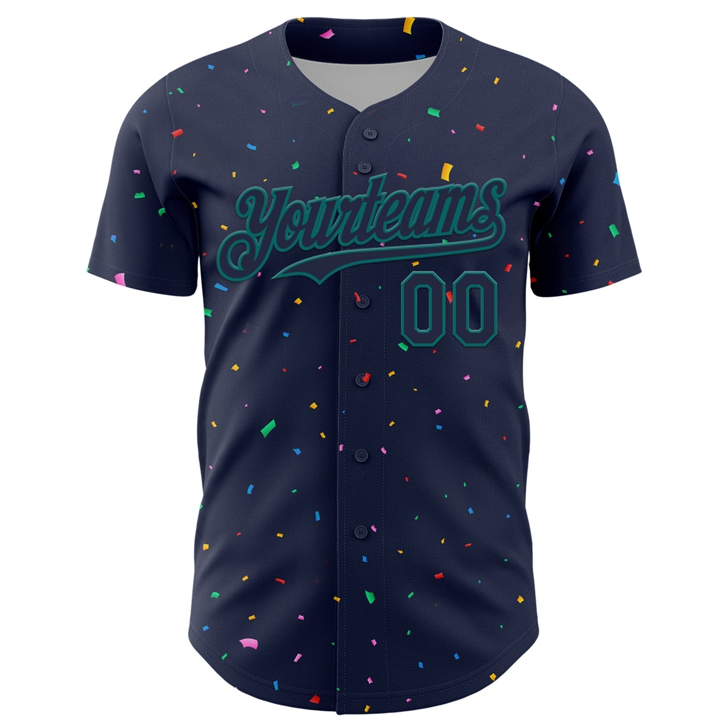 Custom Navy Teal 3D Pattern Design Confetti Colorful Speckle Authentic Baseball Jersey baseball jersey product view 2