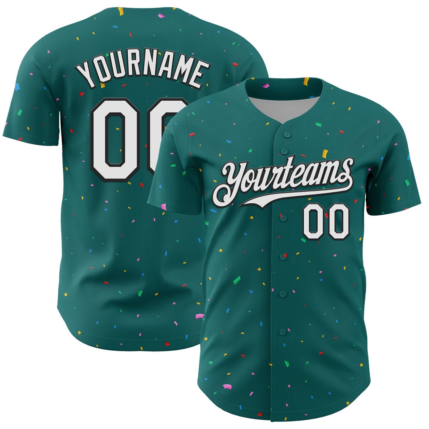 Custom Teal White-Black 3D Pattern Design Confetti Colorful Speckle Authentic Baseball Jersey baseball jersey product view 1