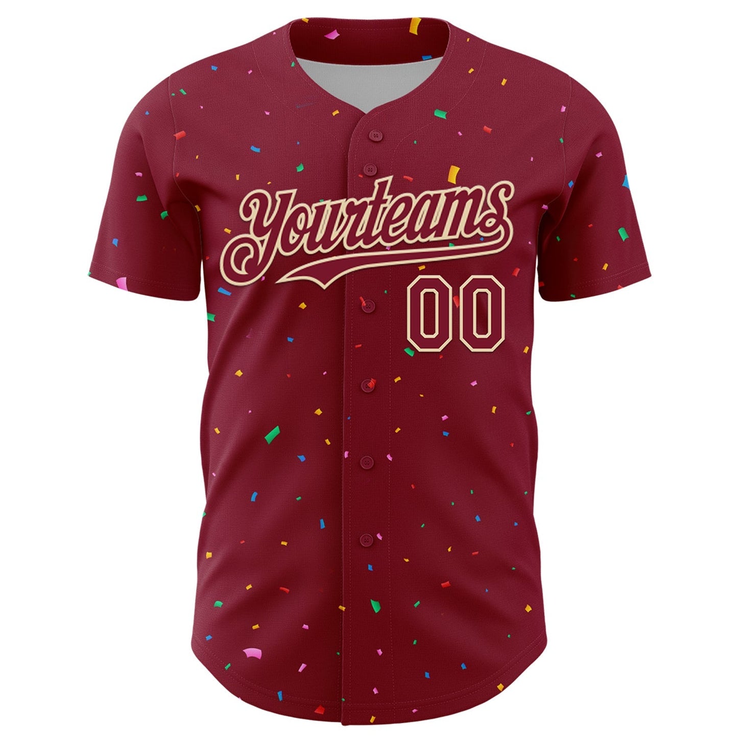 Custom Crimson Cream 3D Pattern Design Confetti Colorful Speckle Authentic Baseball Jersey baseball jersey product view 2