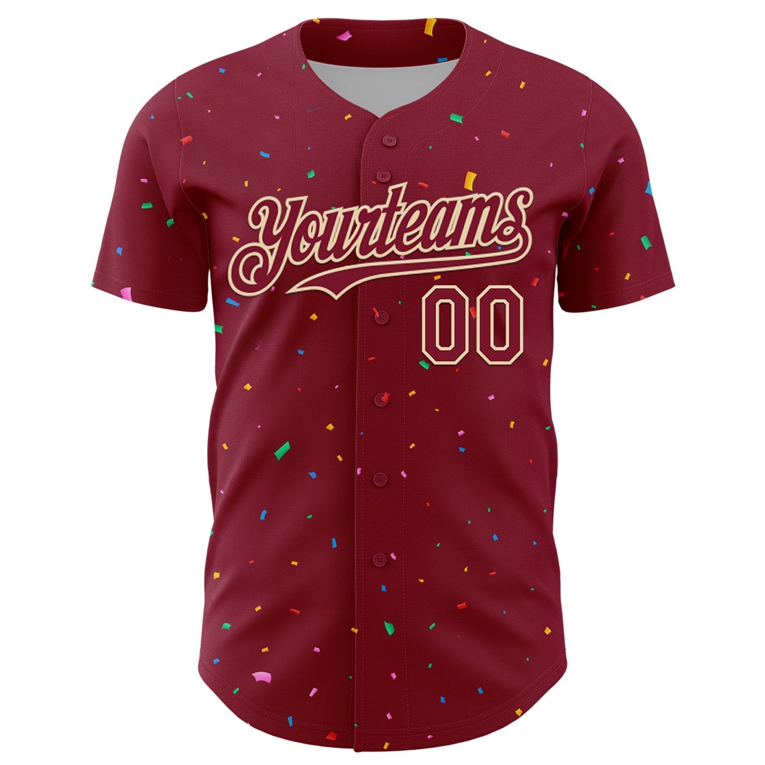Custom Crimson Cream 3D Pattern Design Confetti Colorful Speckle Authentic Baseball Jersey baseball jersey product view 2