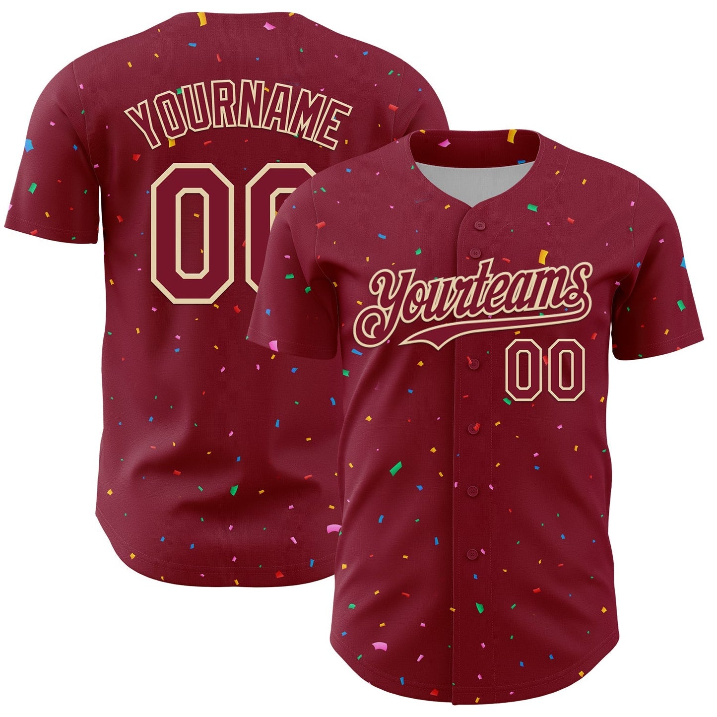 Custom Crimson Cream 3D Pattern Design Confetti Colorful Speckle Authentic Baseball Jersey baseball jersey product view 1