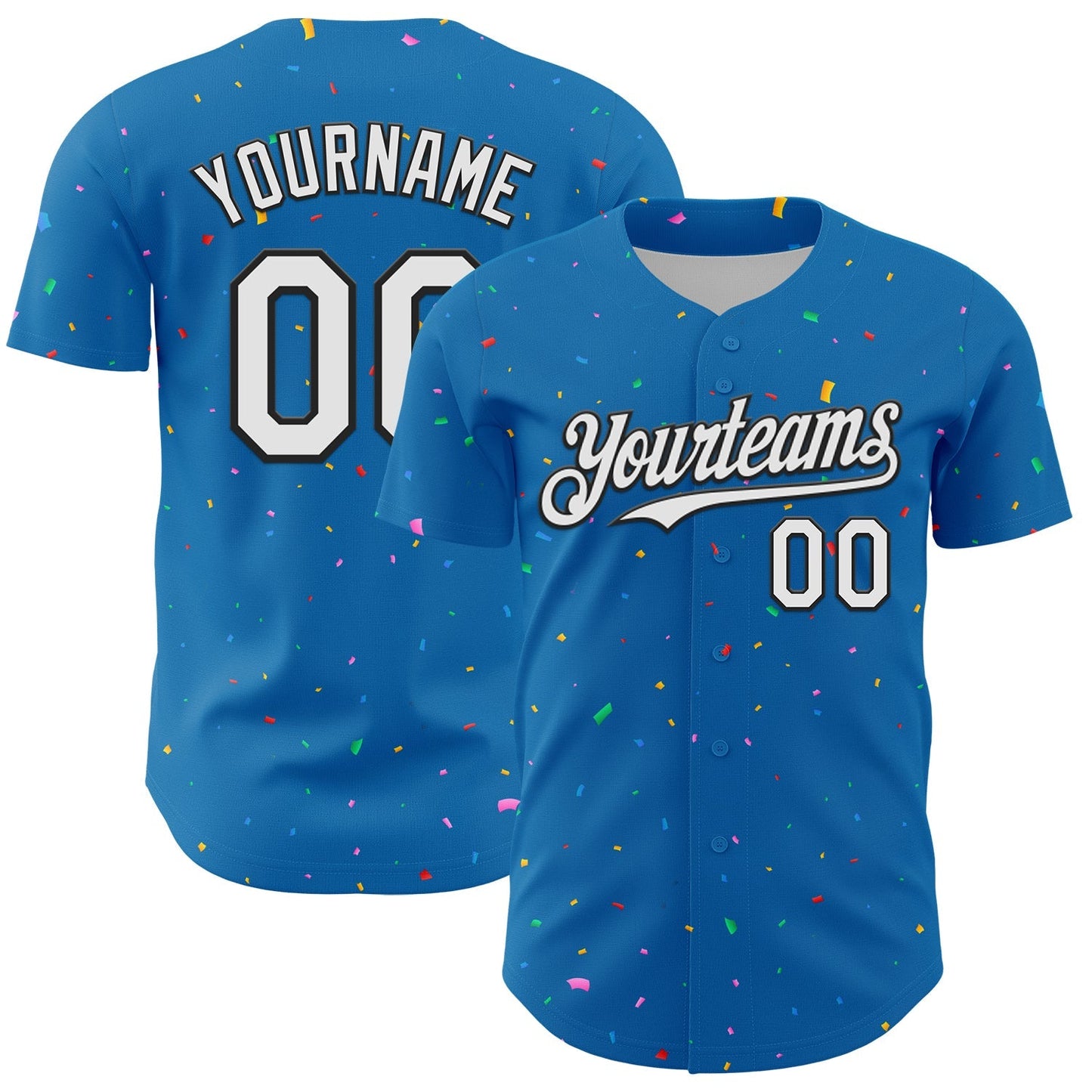 Custom Blue White-Black 3D Pattern Design Confetti Colorful Speckle Authentic Baseball Jersey baseball jersey product view 1