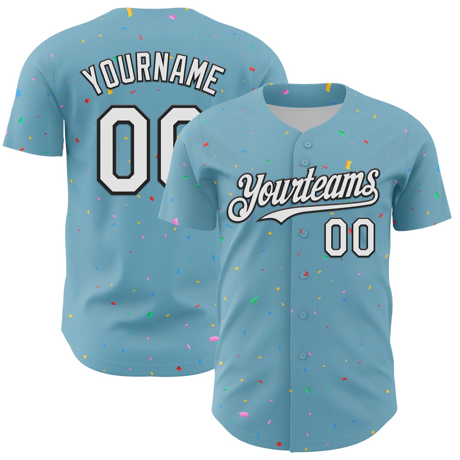 Custom Shadow Blue White-Black 3D Pattern Design Confetti Colorful Speckle Authentic Baseball Jersey baseball jersey product view 1