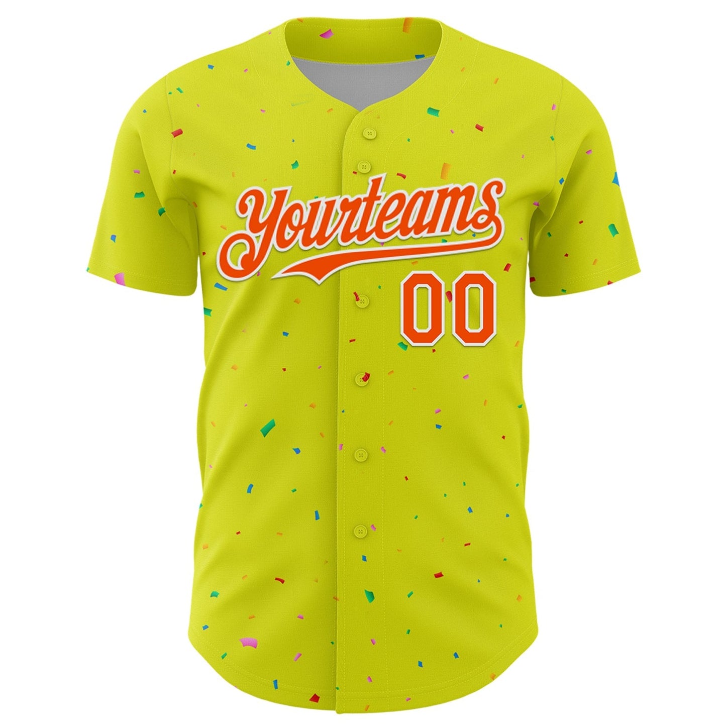 Custom Neon Yellow White-Black 3D Pattern Design Confetti Colorful Speckle Authentic Baseball Jersey baseball jersey product view 2