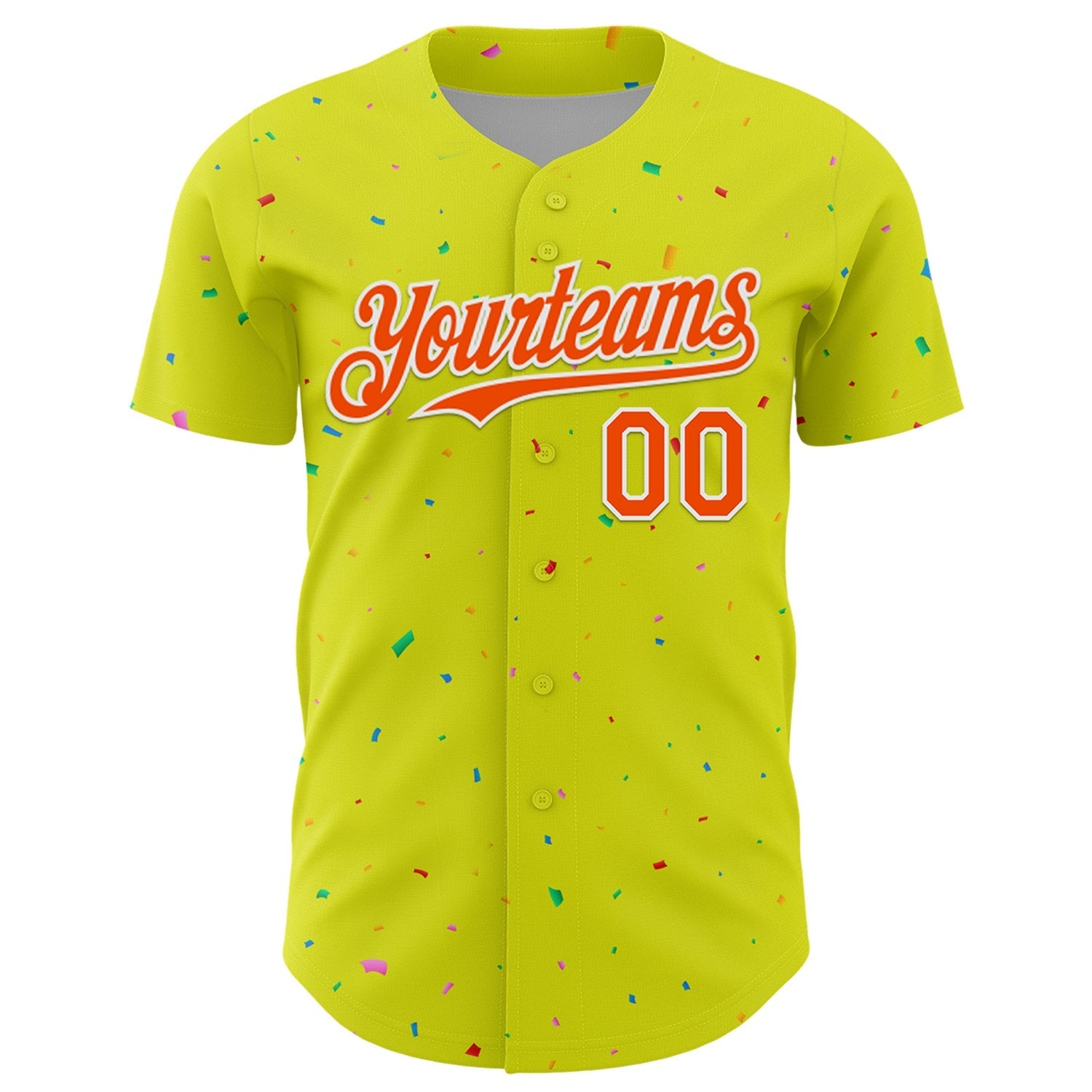 Custom Neon Yellow White-Black 3D Pattern Design Confetti Colorful Speckle Authentic Baseball Jersey baseball jersey product view 2