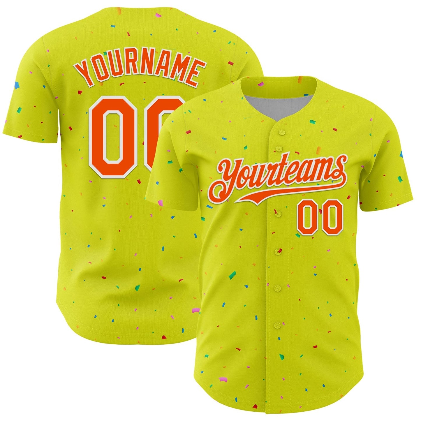 Custom Neon Yellow White-Black 3D Pattern Design Confetti Colorful Speckle Authentic Baseball Jersey baseball jersey product view 1