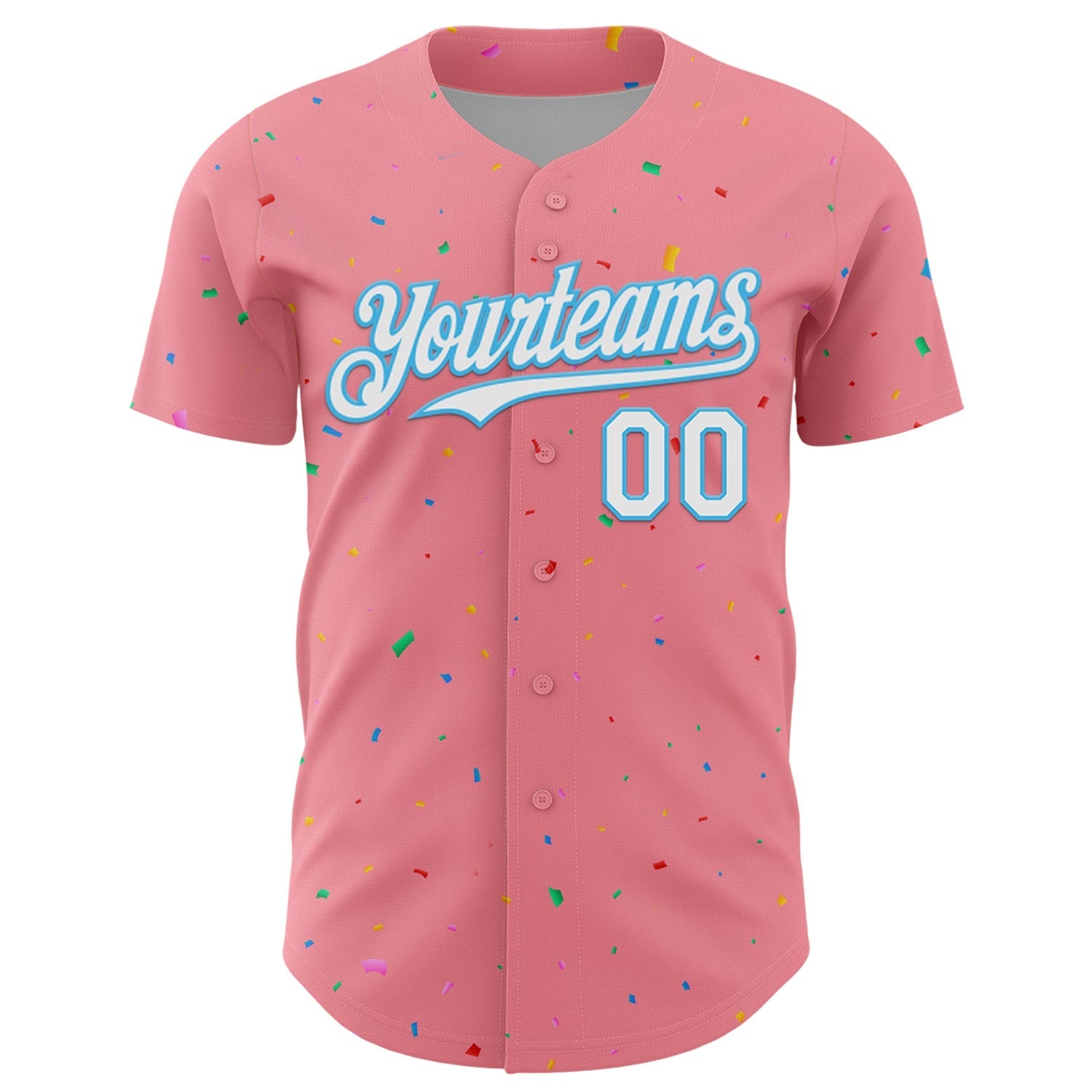 Custom Medium Pink White-Sky Blue 3D Pattern Design Confetti Colorful Speckle Authentic Baseball Jersey baseball jersey product view 2