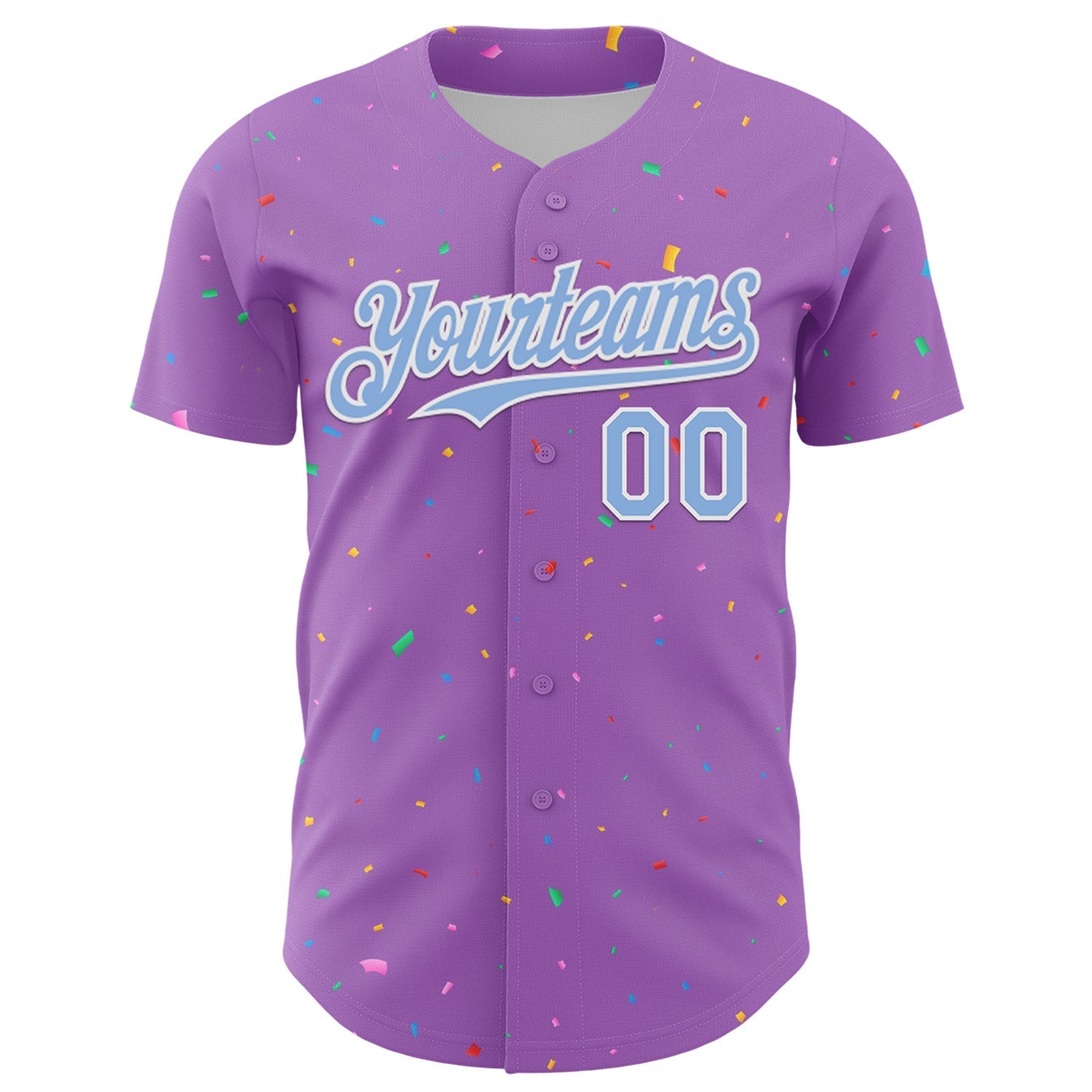 Custom Medium Purple Light Blue-White 3D Pattern Design Confetti Colorful Speckle Authentic Baseball Jersey baseball jersey product view 2