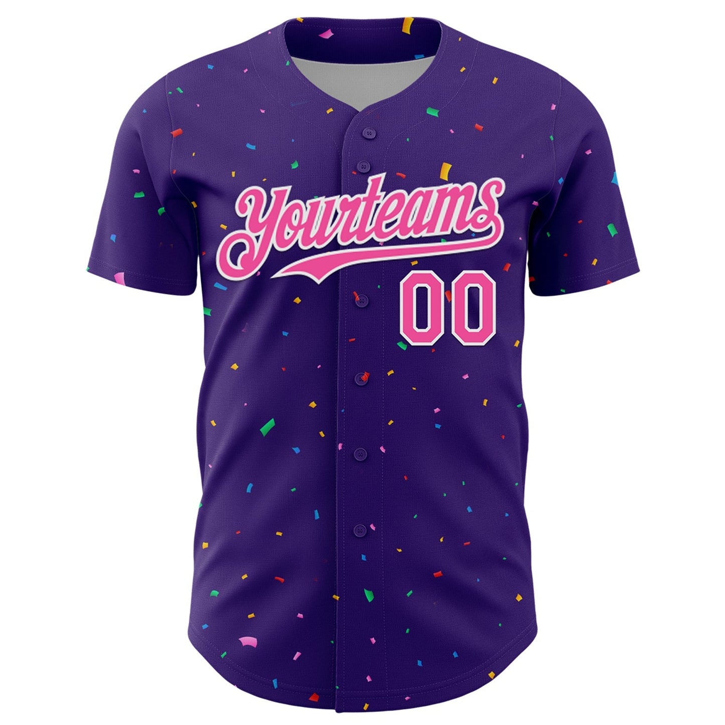 Custom Purple Pink-White 3D Pattern Design Confetti Colorful Speckle Authentic Baseball Jersey baseball jersey product view 2