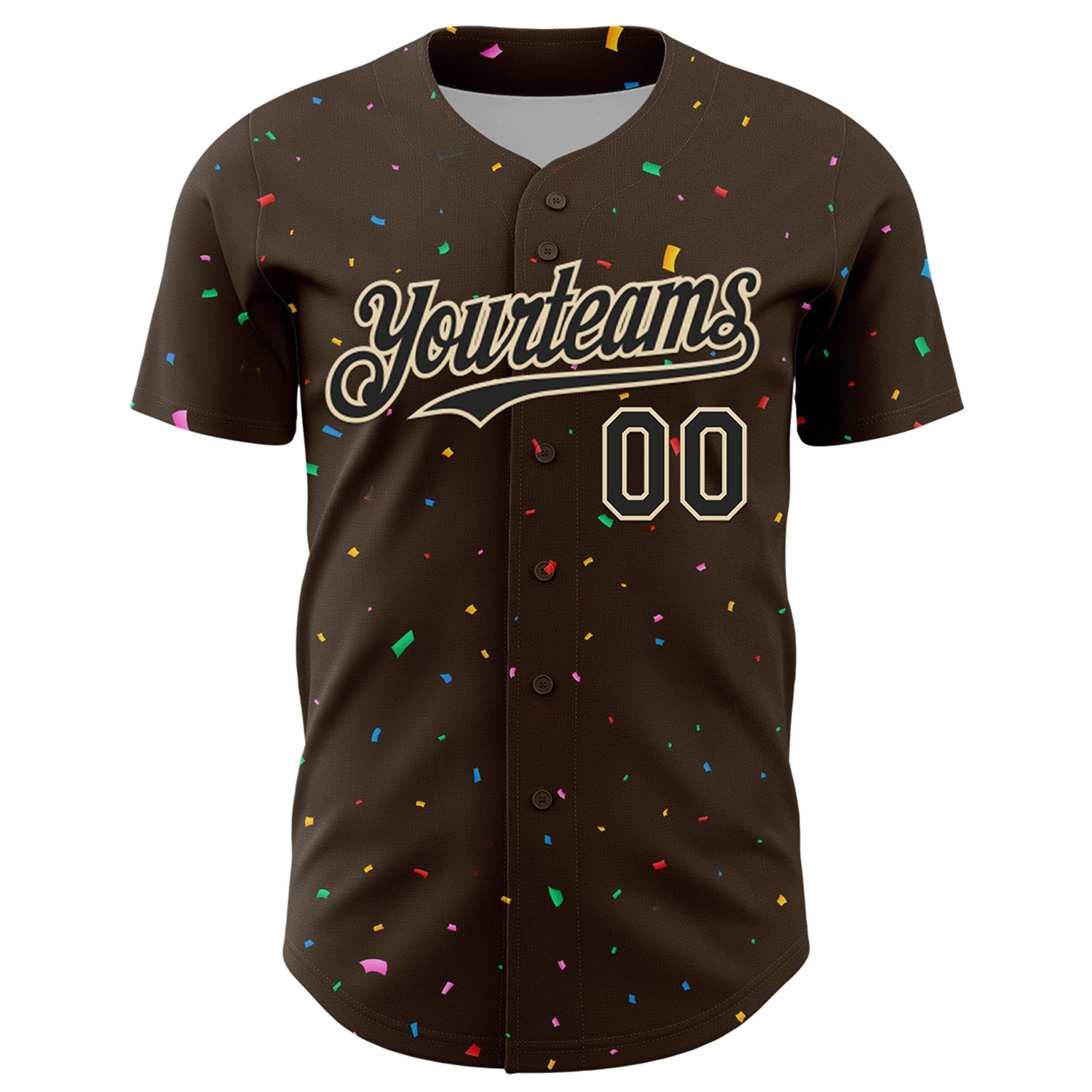 Custom Brown Black-Cream 3D Pattern Design Confetti Colorful Speckle Authentic Baseball Jersey baseball jersey product view 2