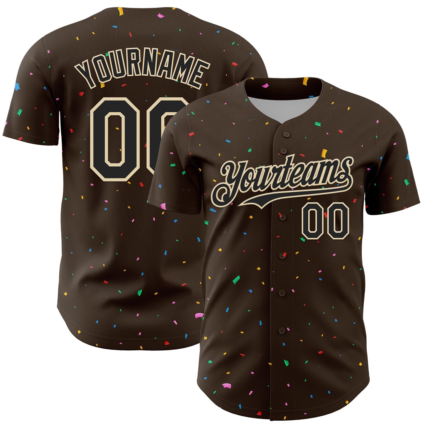 Custom Brown Black-Cream 3D Pattern Design Confetti Colorful Speckle Authentic Baseball Jersey baseball jersey product view 1