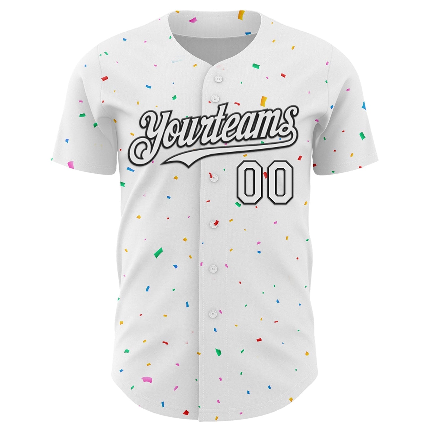 Custom White Black 3D Pattern Design Confetti Colorful Speckle Authentic Baseball Jersey baseball jersey product view 2