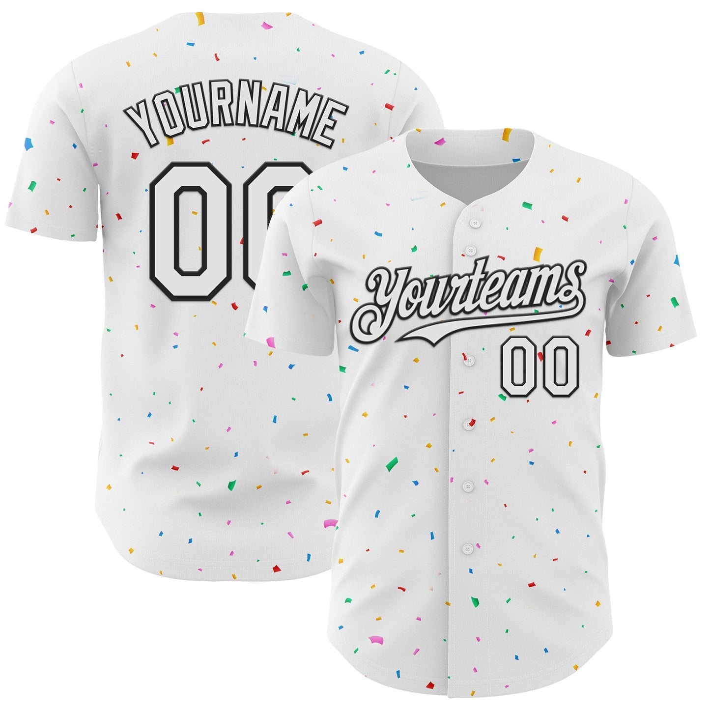 Custom White Black 3D Pattern Design Confetti Colorful Speckle Authentic Baseball Jersey baseball jersey product view 1