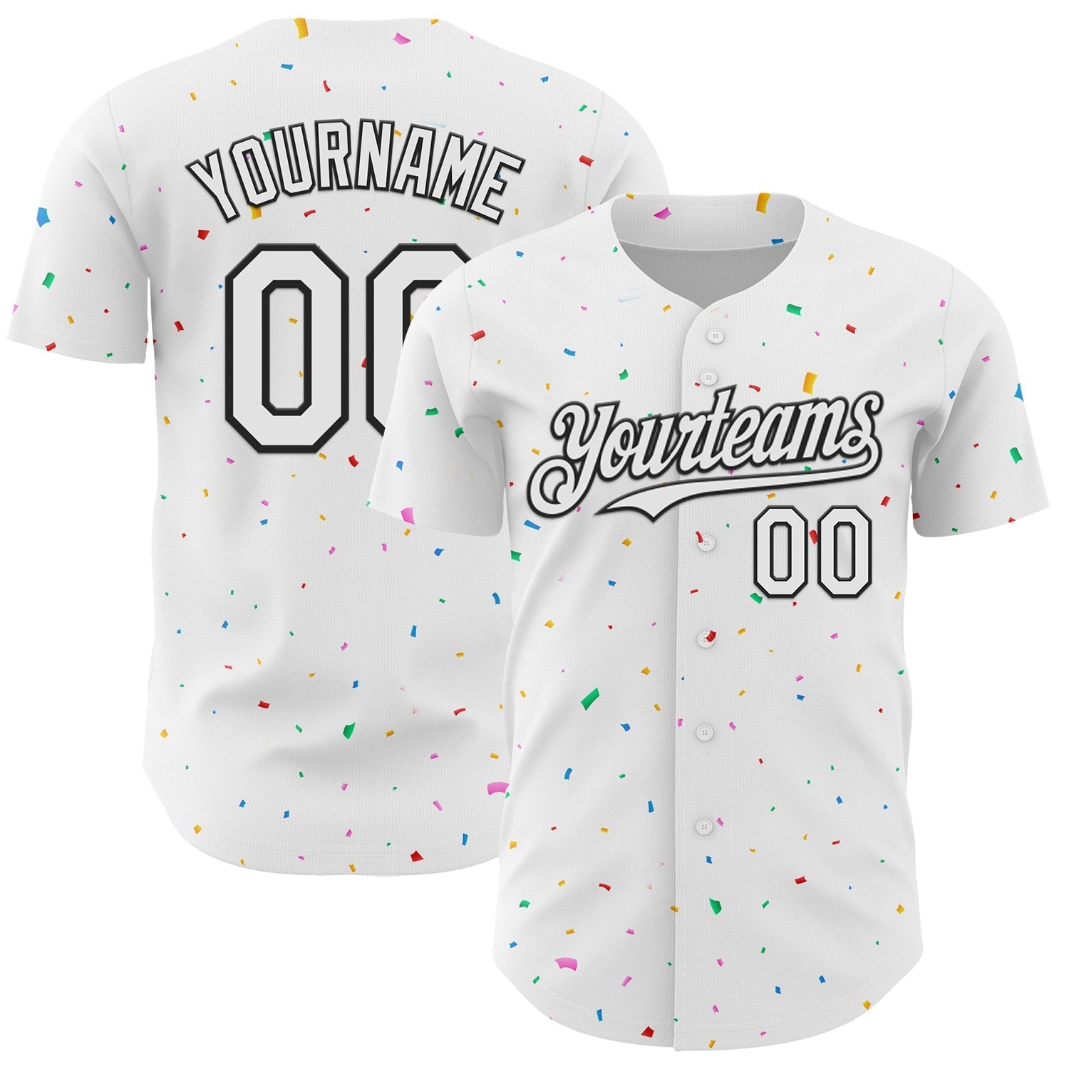Custom White Black 3D Pattern Design Confetti Colorful Speckle Authentic Baseball Jersey baseball jersey product view 1