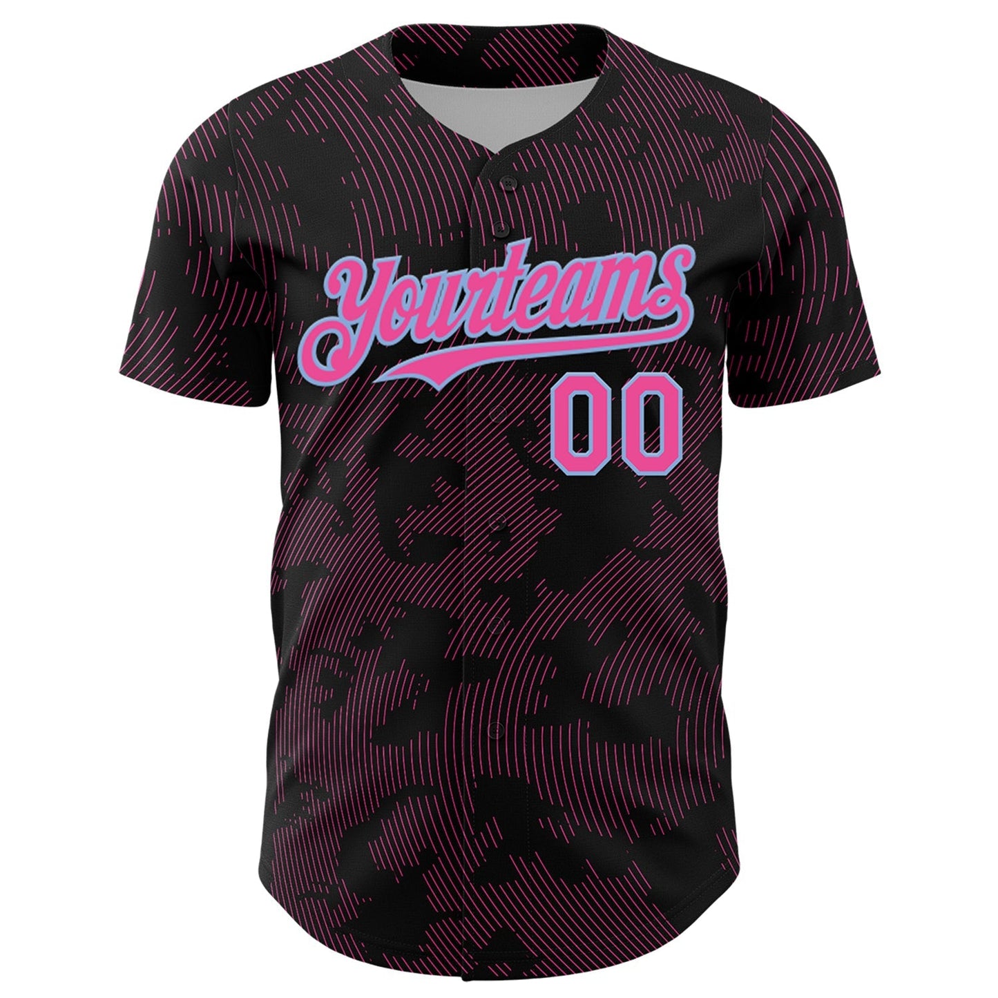 Custom Black Pink-Light Blue Curve Lines Authentic Baseball Jersey baseball jersey product view 2