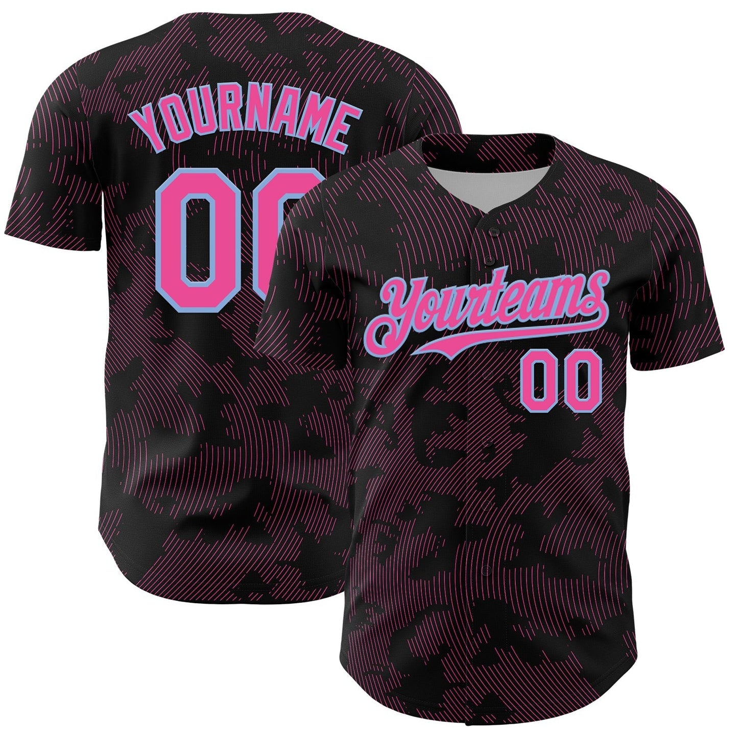 Custom Black Pink-Light Blue Curve Lines Authentic Baseball Jersey baseball jersey product view 1