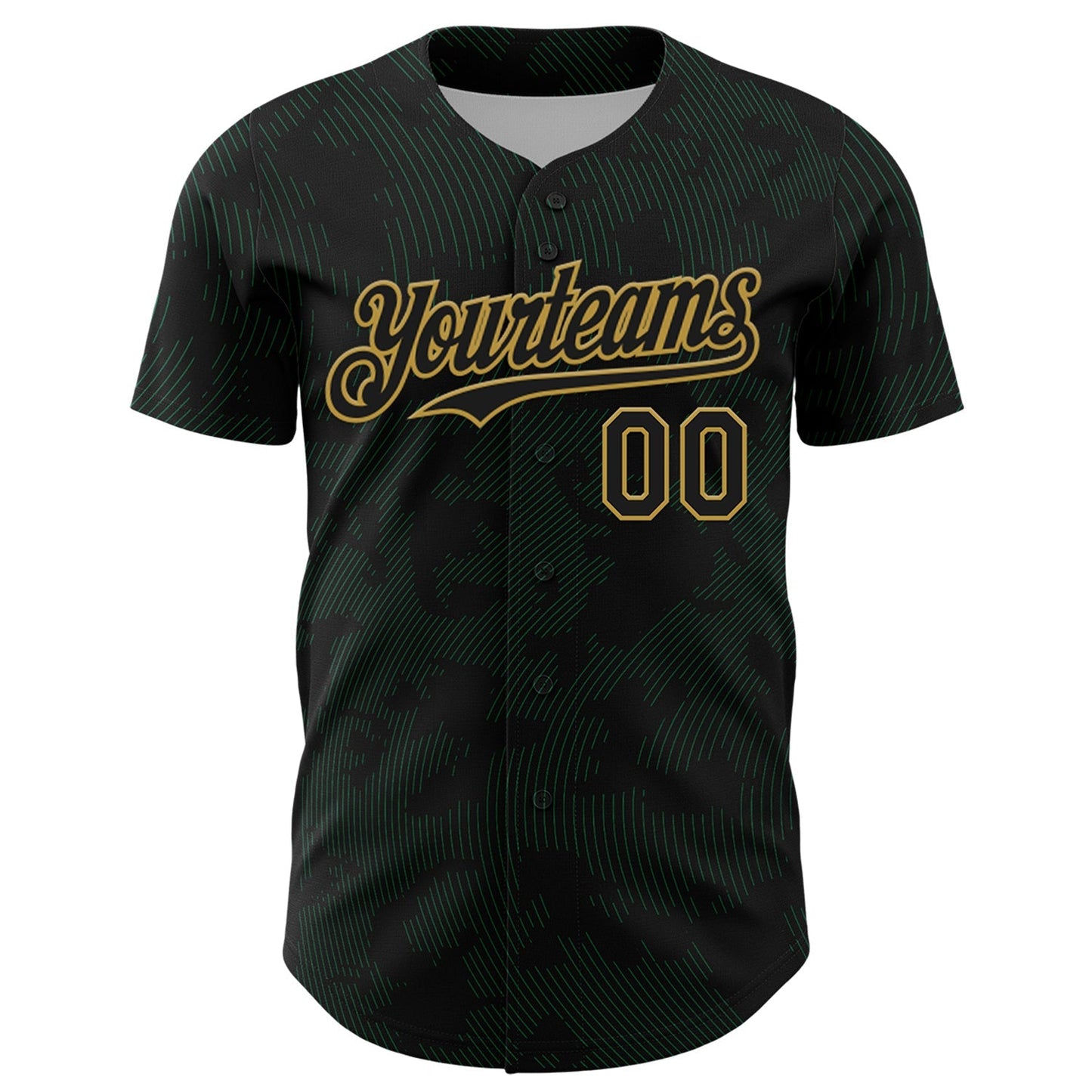 Custom Black Kelly Green-Old Gold Curve Lines Authentic Baseball Jersey baseball jersey product view 2