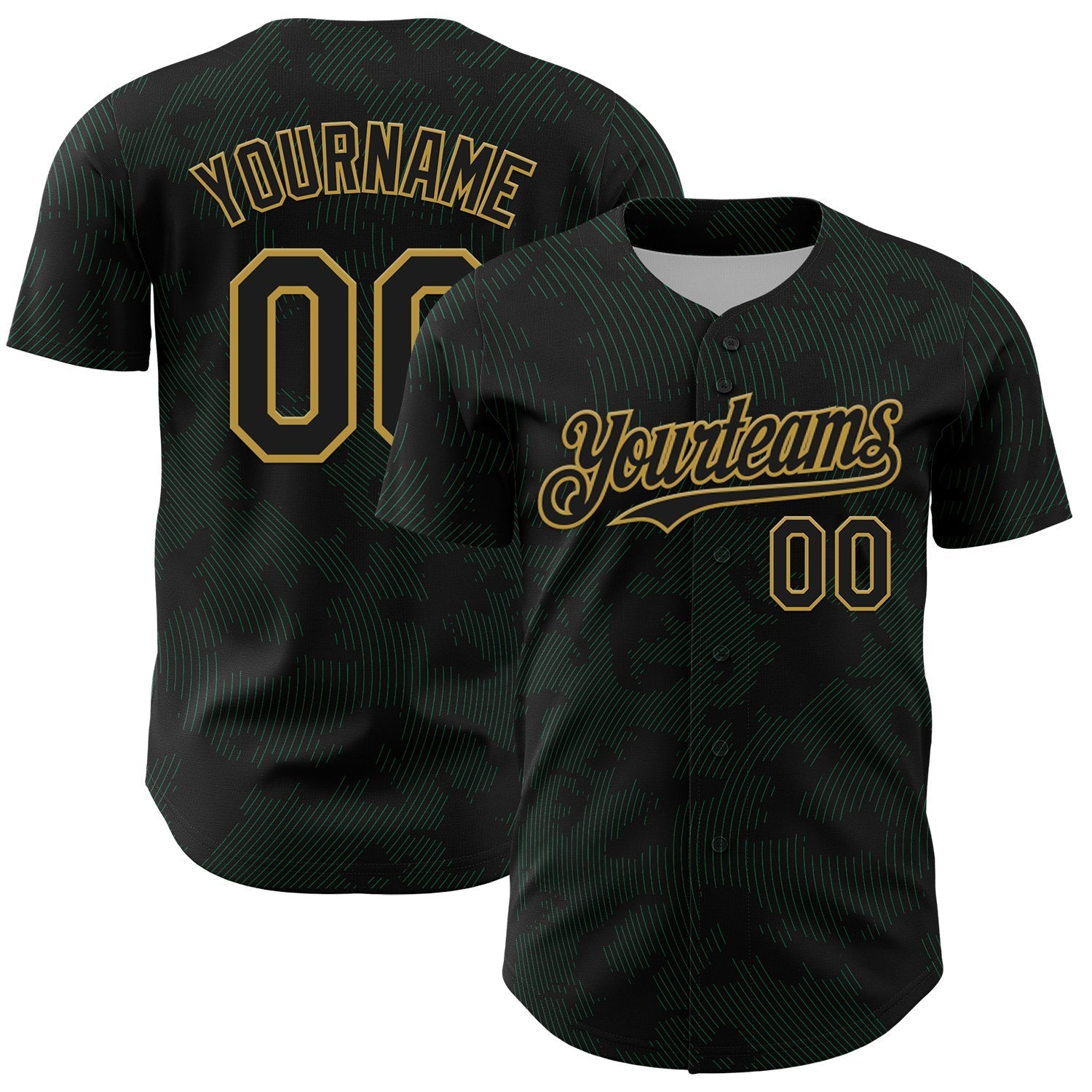 Custom Black Kelly Green-Old Gold Curve Lines Authentic Baseball Jersey baseball jersey product view 1