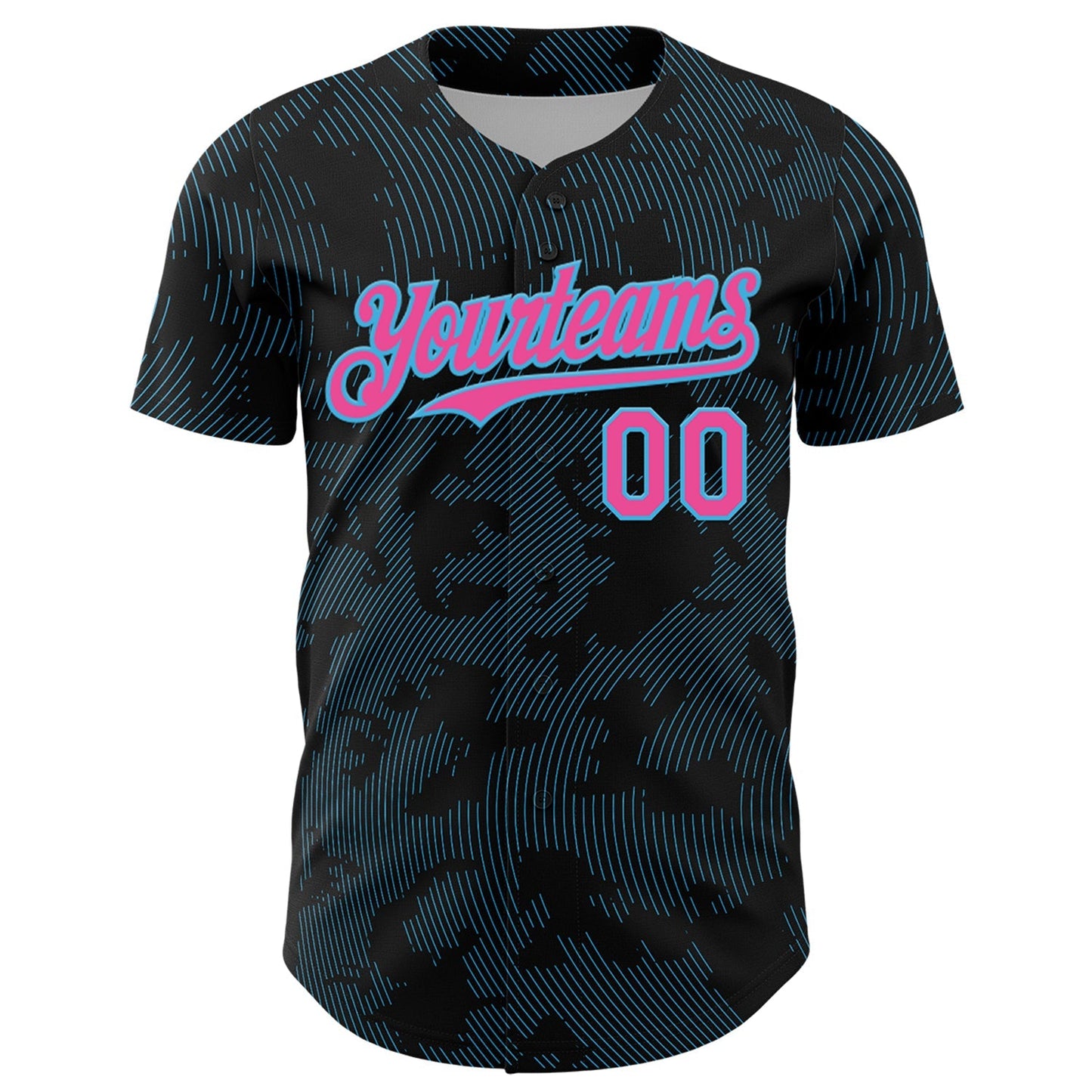 Custom Black Pink-Sky Blue Curve Lines Authentic Baseball Jersey baseball jersey product view 2