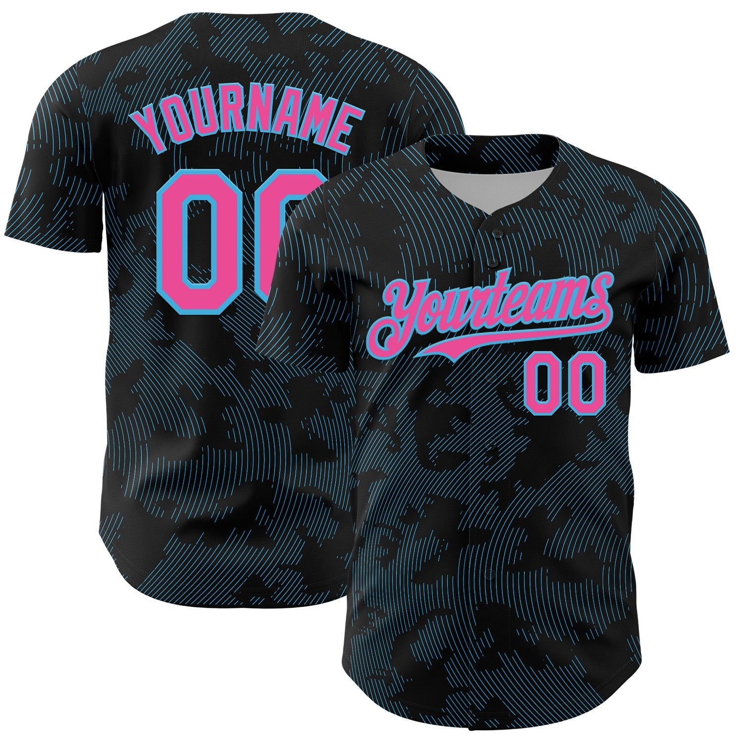 Custom Black Pink-Sky Blue Curve Lines Authentic Baseball Jersey baseball jersey product view 1