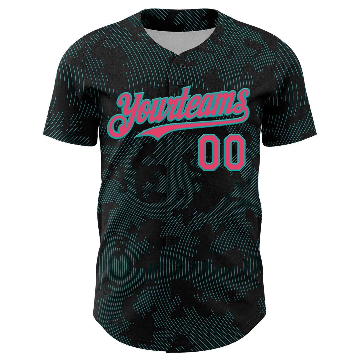 Custom Black Neon Pink-Aqua Curve Lines Authentic Baseball Jersey baseball jersey product view 2