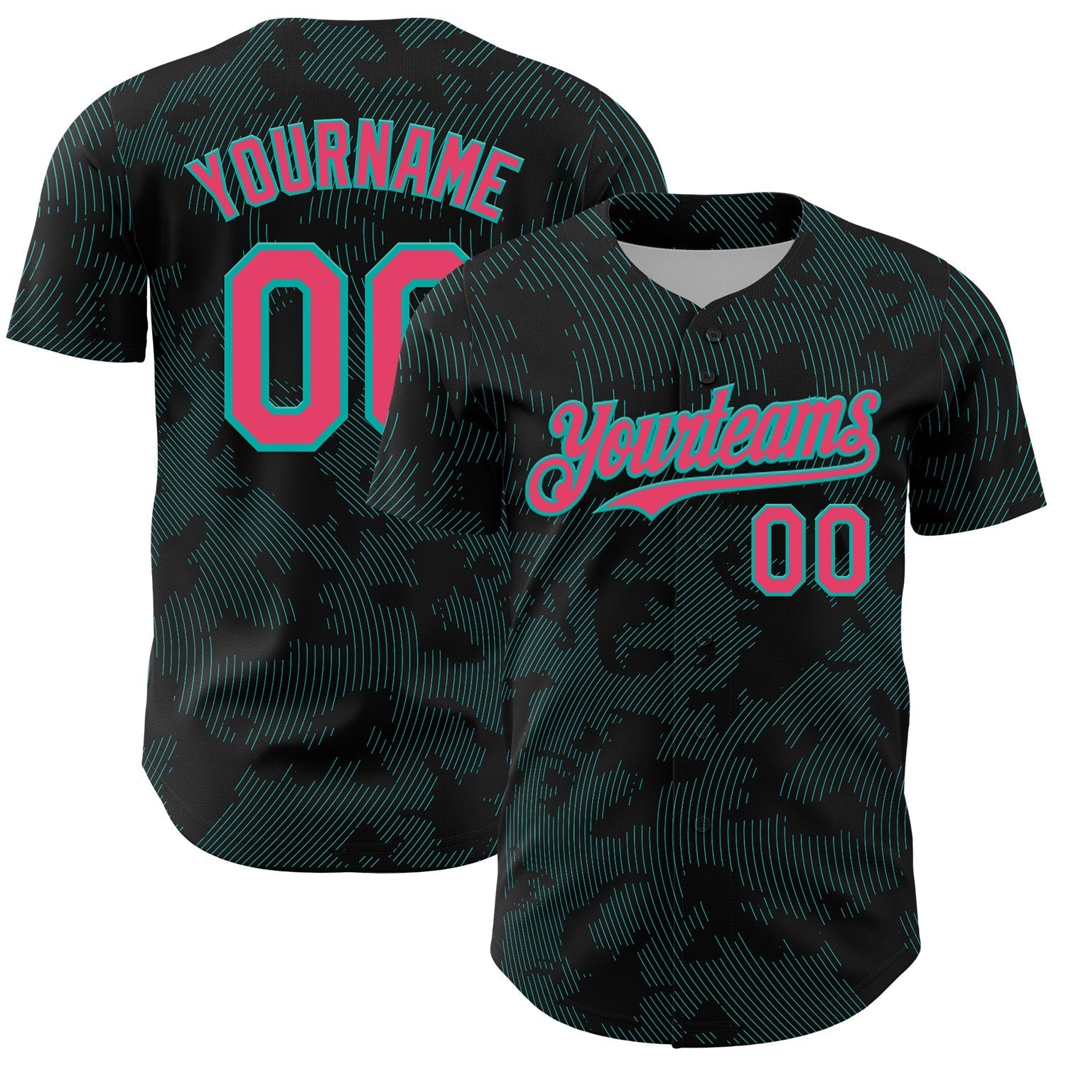 Custom Black Neon Pink-Aqua Curve Lines Authentic Baseball Jersey baseball jersey product view 1