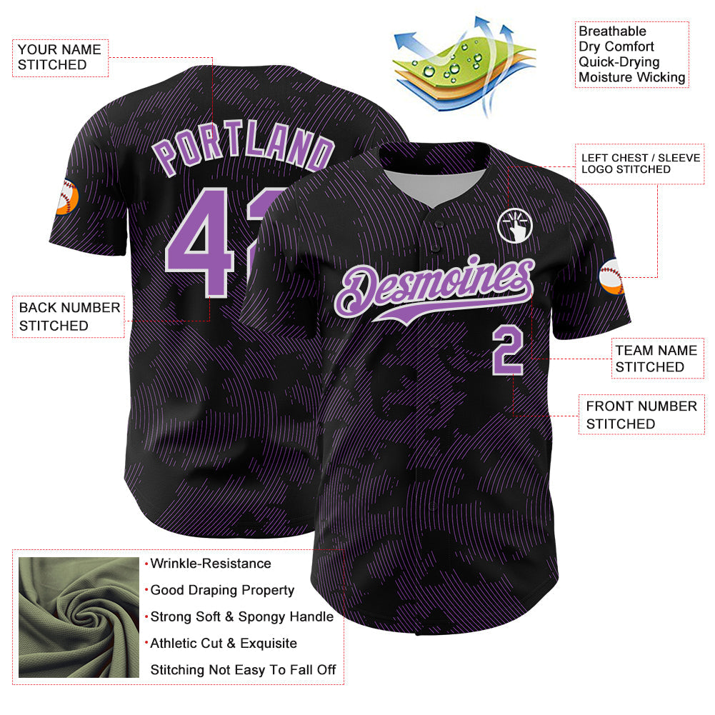 Custom Black Medium Purple-White Curve Lines Authentic Baseball Jersey baseball jersey product view 3