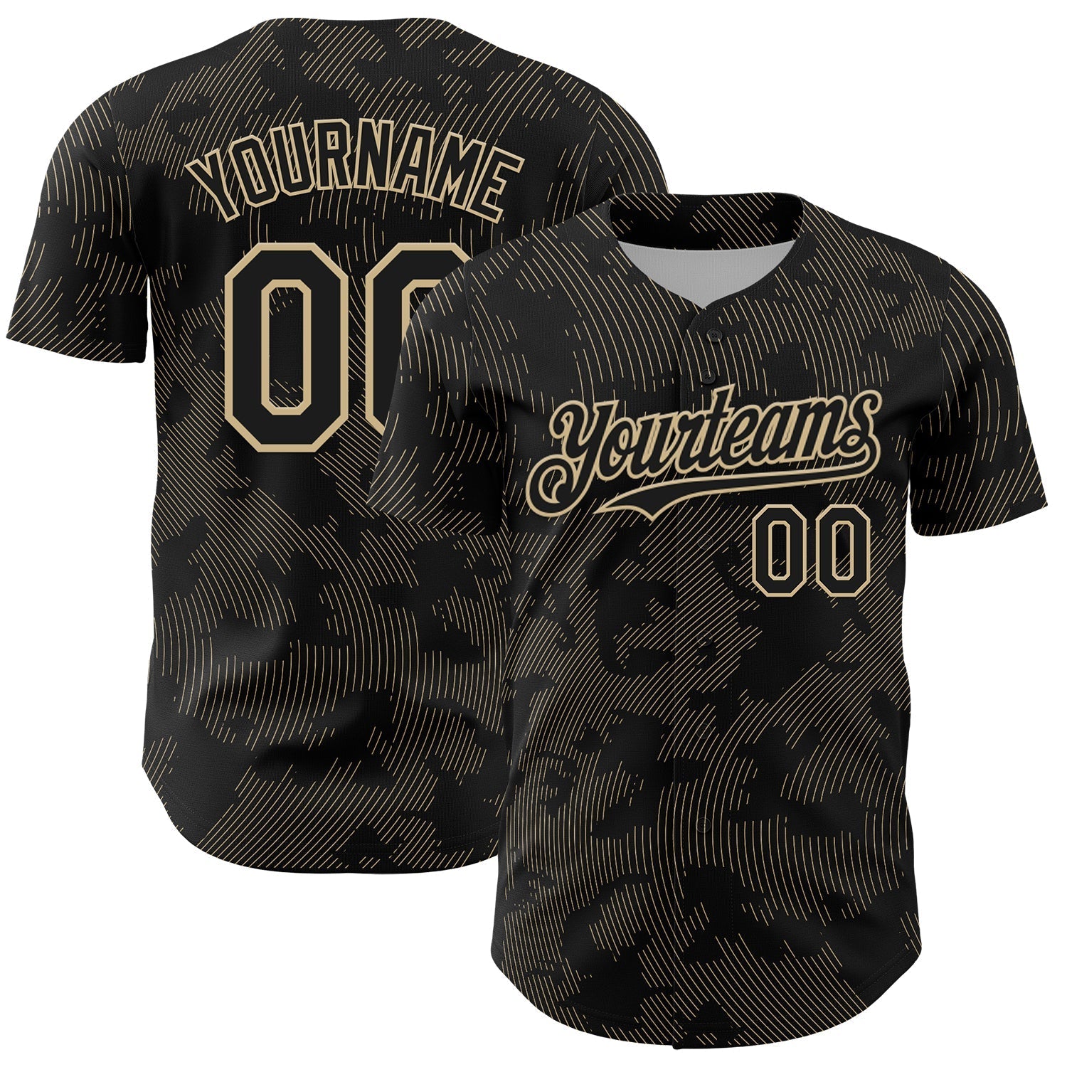 Custom Black Vegas Gold Curve Lines Authentic Baseball Jersey baseball jersey product view 1