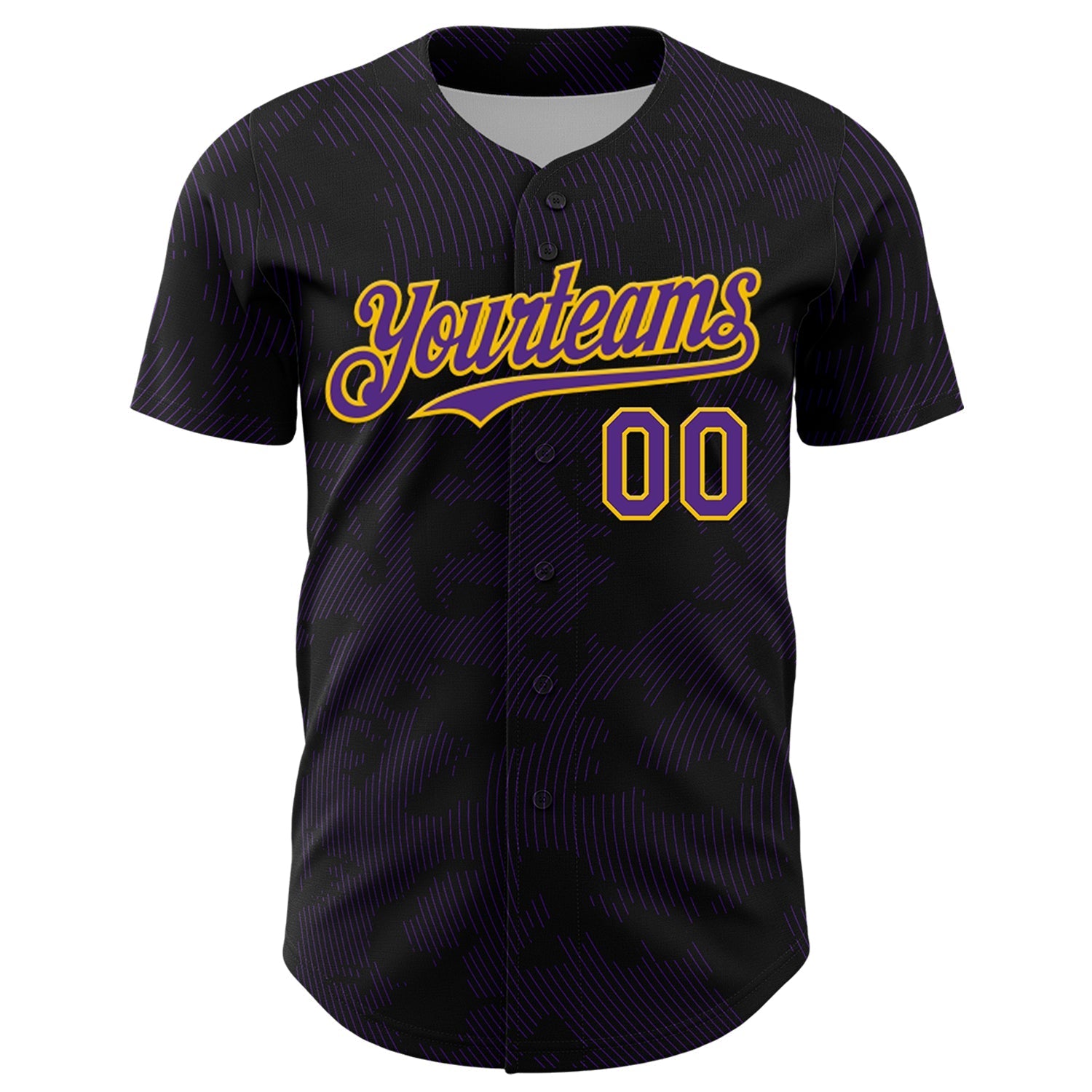 Custom Black Purple-Yellow Curve Lines Authentic Baseball Jersey baseball jersey product view 2