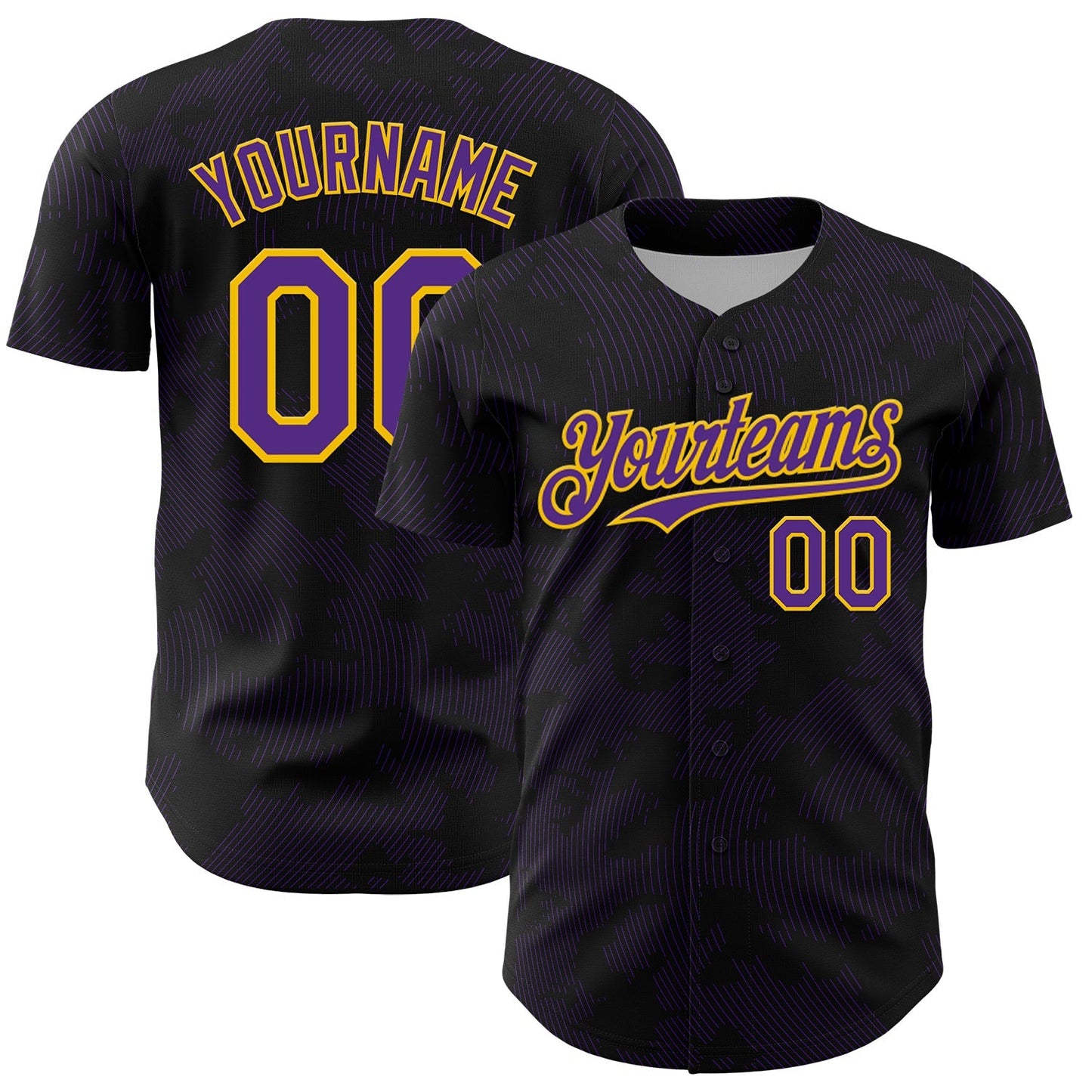 Custom Black Purple-Yellow Curve Lines Authentic Baseball Jersey baseball jersey product view 1