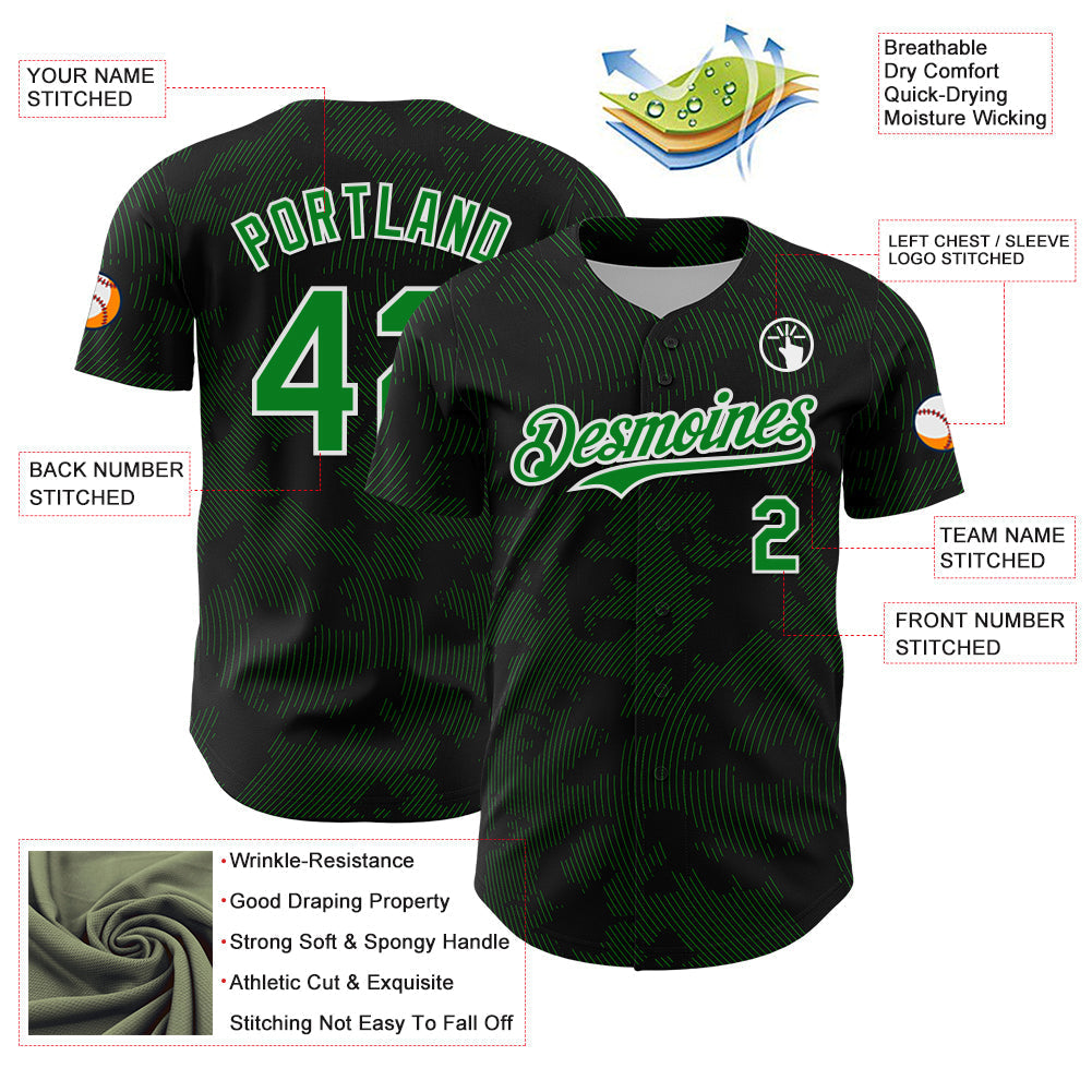 Custom Black Grass Green-White Curve Lines Authentic Baseball Jersey baseball jersey product view 3