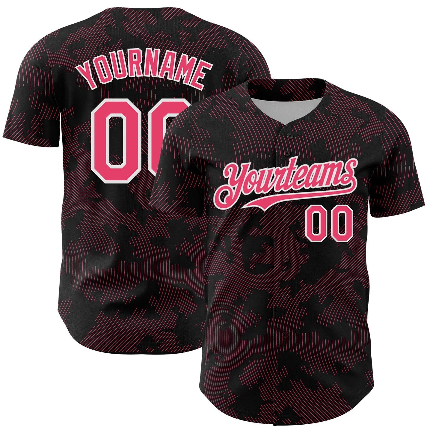 Custom Black Neon Pink-White Curve Lines Authentic Baseball Jersey baseball jersey product view 1