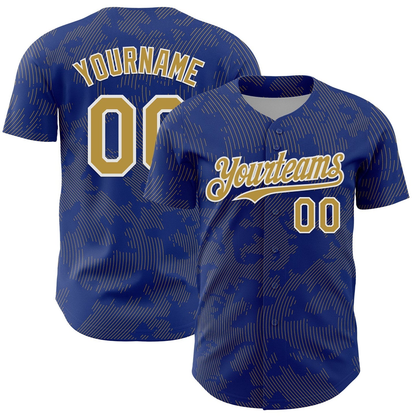 Custom Royal Old Gold-White Curve Lines Authentic Baseball Jersey baseball jersey product view 1