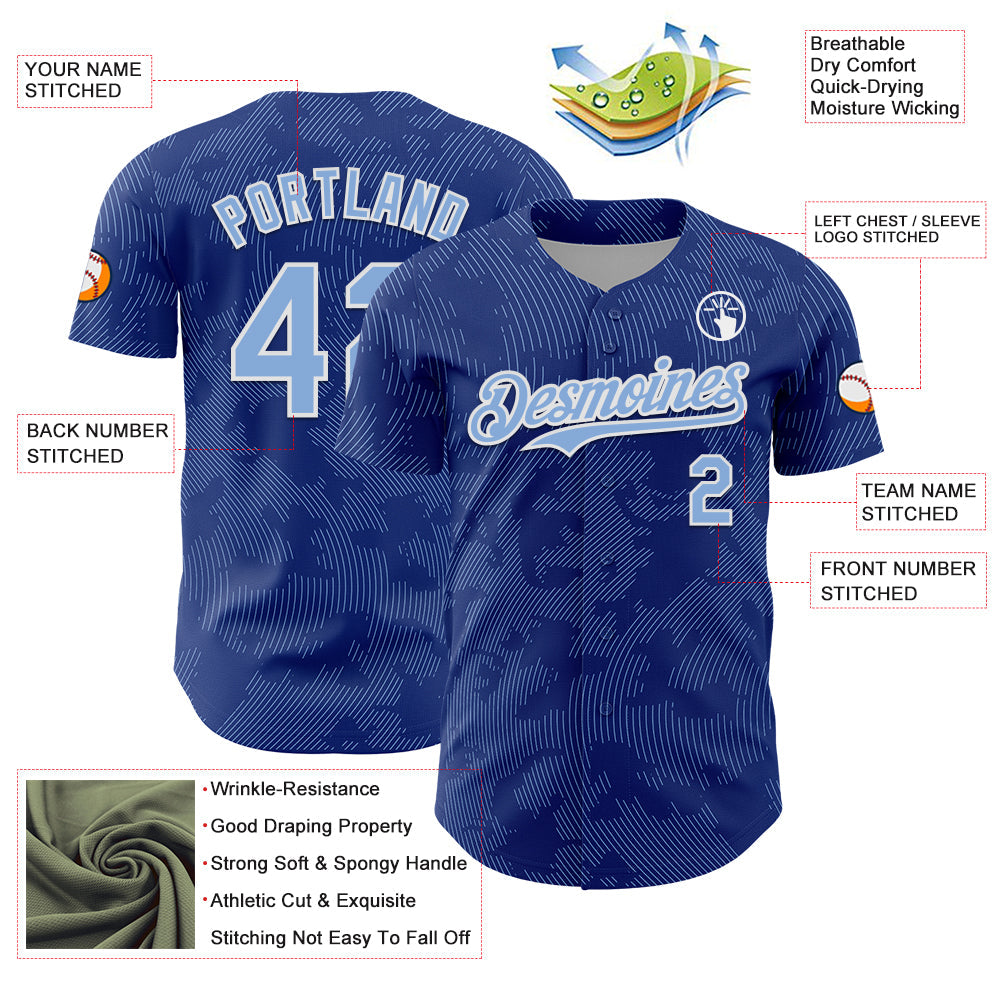 Custom Royal Light Blue-White Curve Lines Authentic Baseball Jersey baseball jersey product view 3