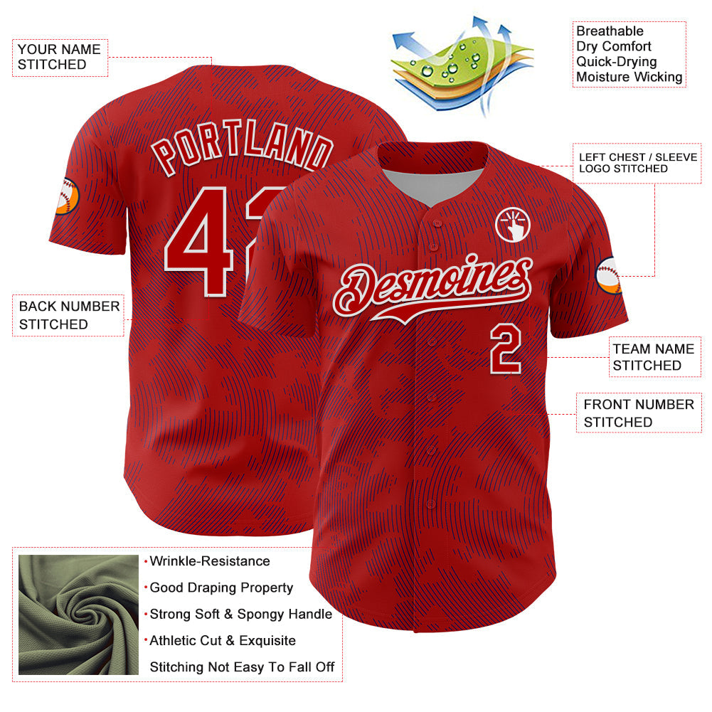 Custom Red Royal-White Curve Lines Authentic Baseball Jersey baseball jersey product view 3