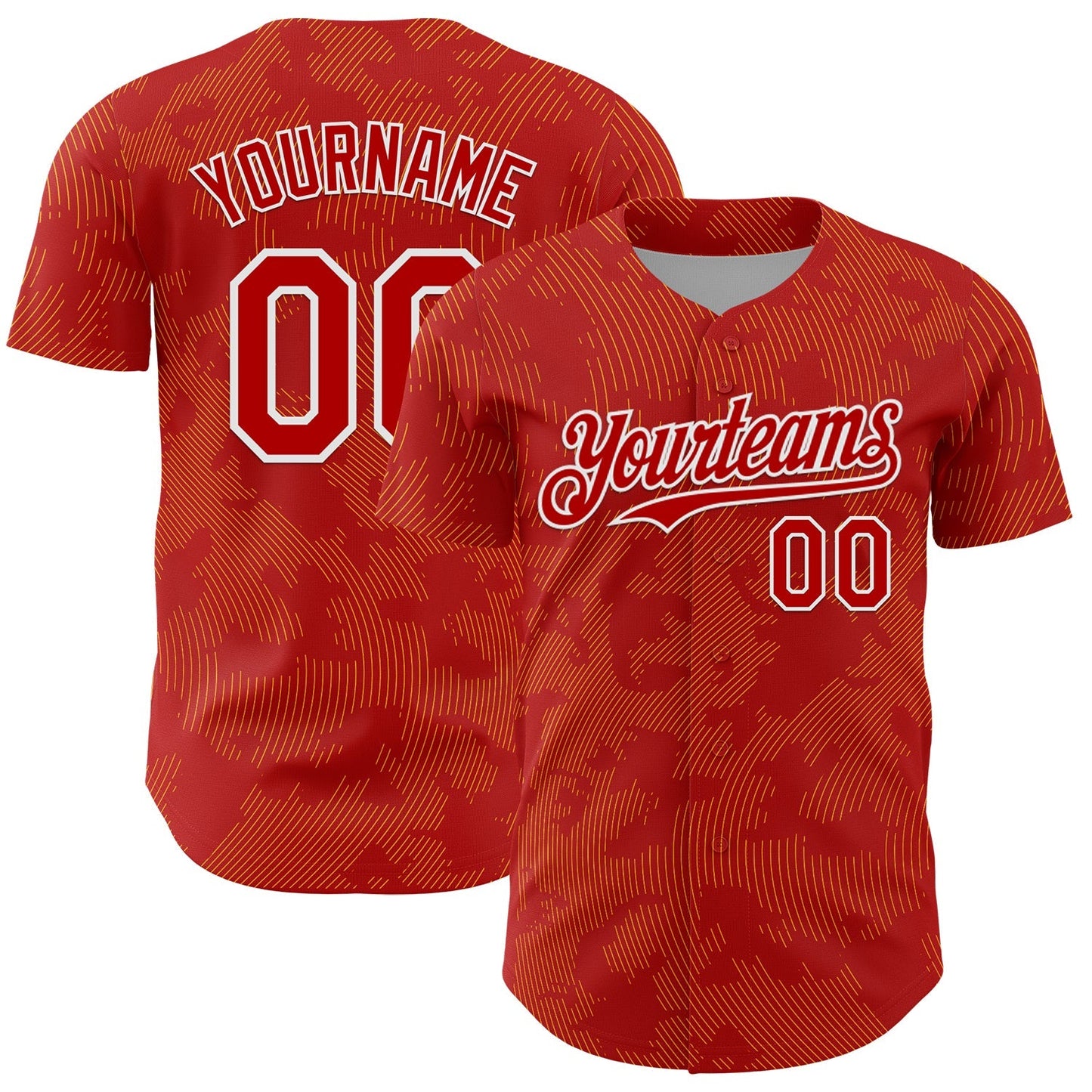 Custom Red Gold-White Curve Lines Authentic Baseball Jersey baseball jersey product view 1