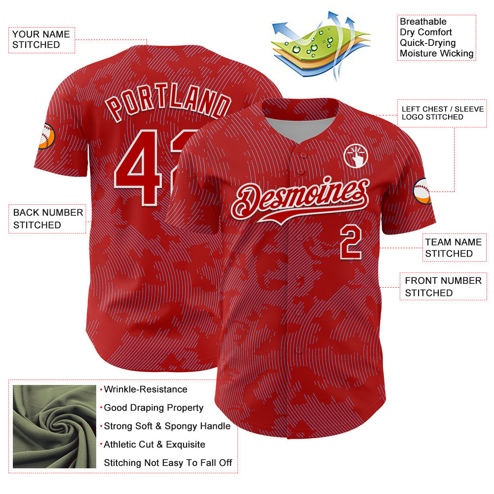 Custom Red Light Blue-White Curve Lines Authentic Baseball Jersey baseball jersey product view 3