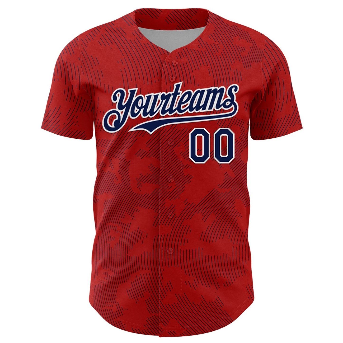 Custom Red Navy-White Curve Lines Authentic Baseball Jersey baseball jersey product view 2