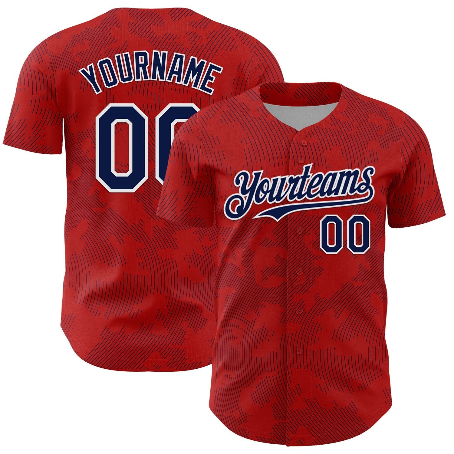 Custom Red Navy-White Curve Lines Authentic Baseball Jersey baseball jersey product view 1