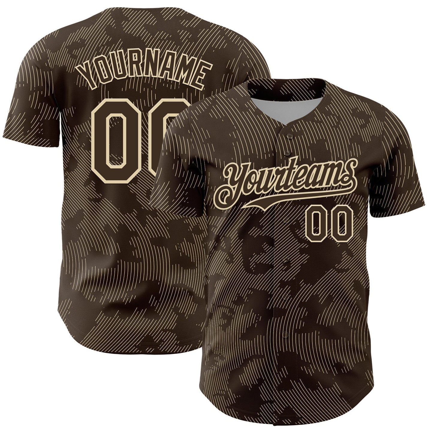 Custom Brown Cream Curve Lines Authentic Baseball Jersey baseball jersey product view 1