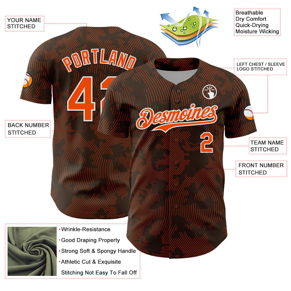 Custom Brown Orange-White Curve Lines Authentic Baseball Jersey baseball jersey product view 3