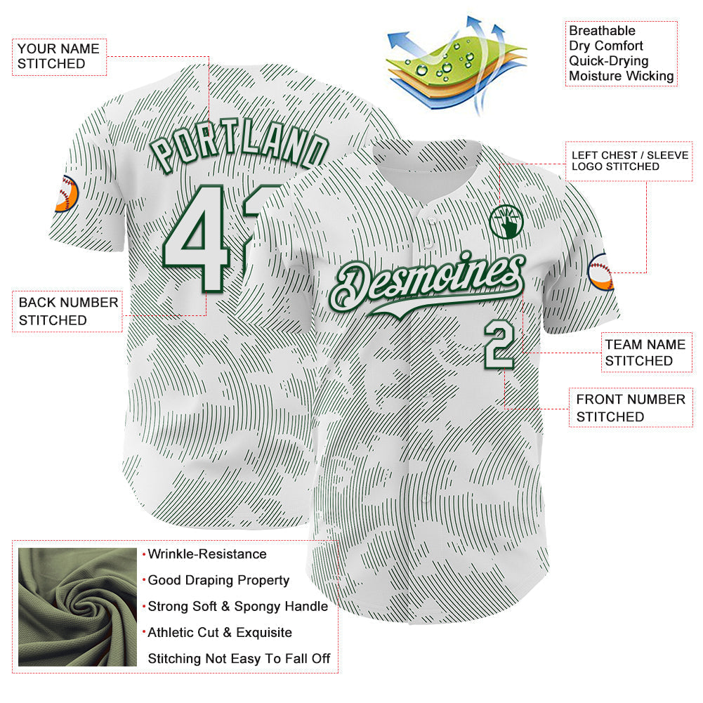 Custom White Green Curve Lines Authentic Baseball Jersey baseball jersey product view 3
