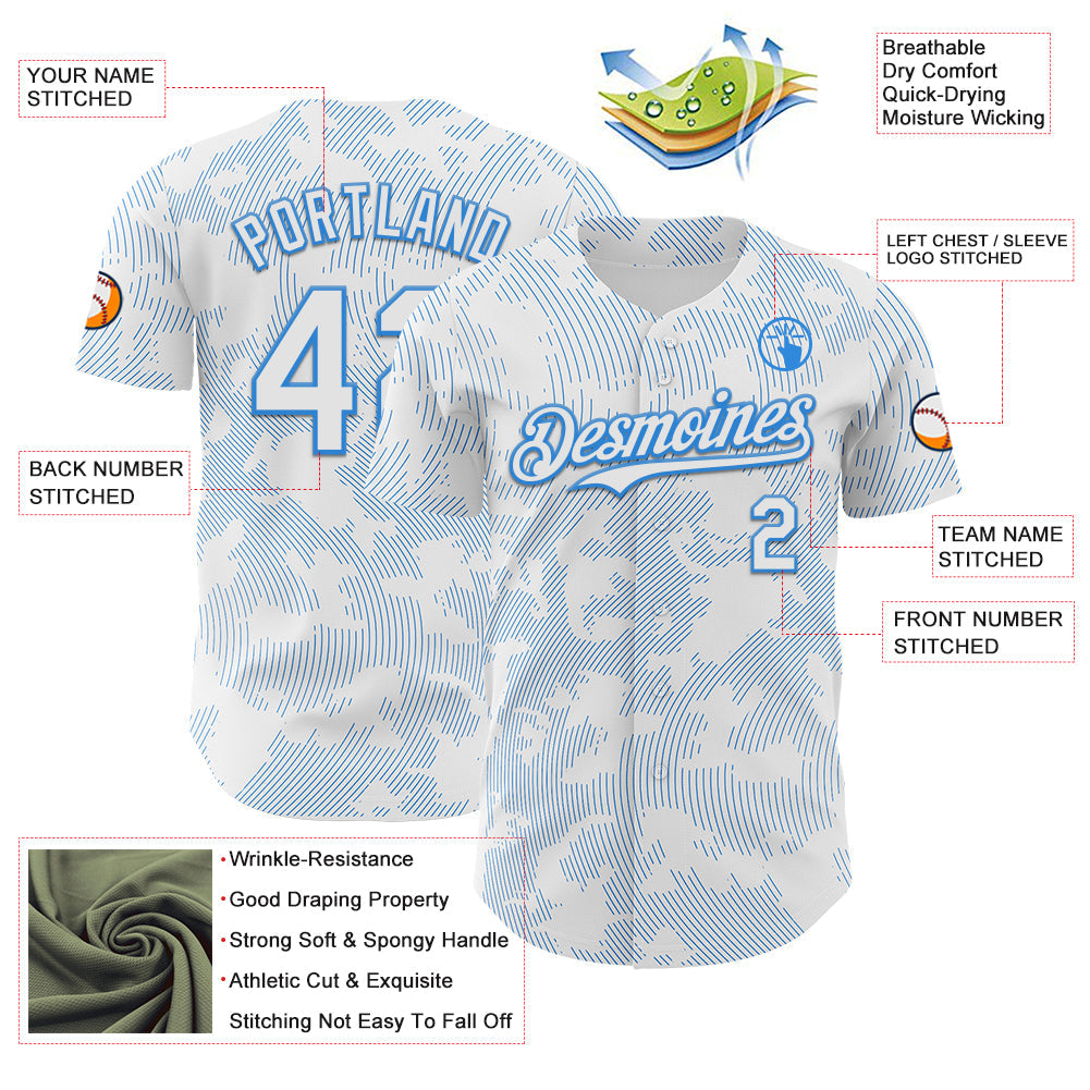 Custom White Electric Blue Curve Lines Authentic Baseball Jersey baseball jersey product view 3