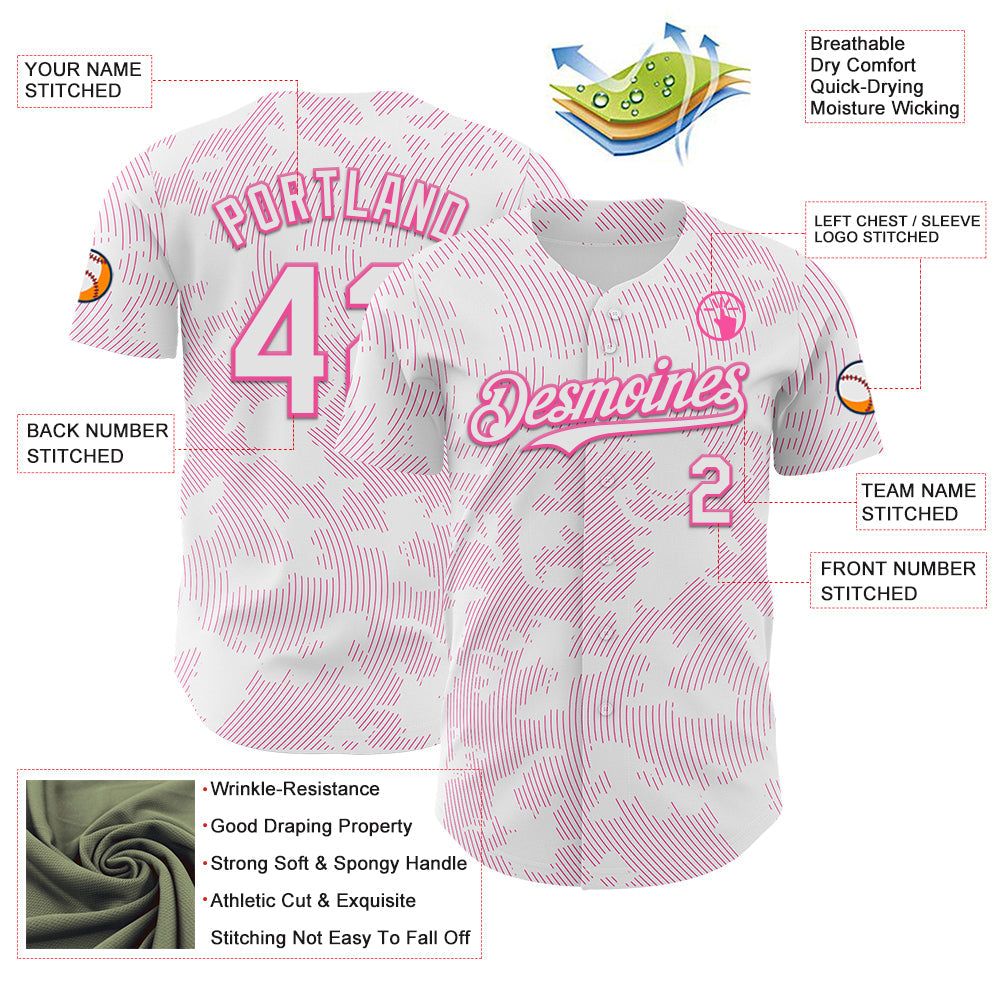 Custom White Pink Curve Lines Authentic Baseball Jersey baseball jersey product view 3