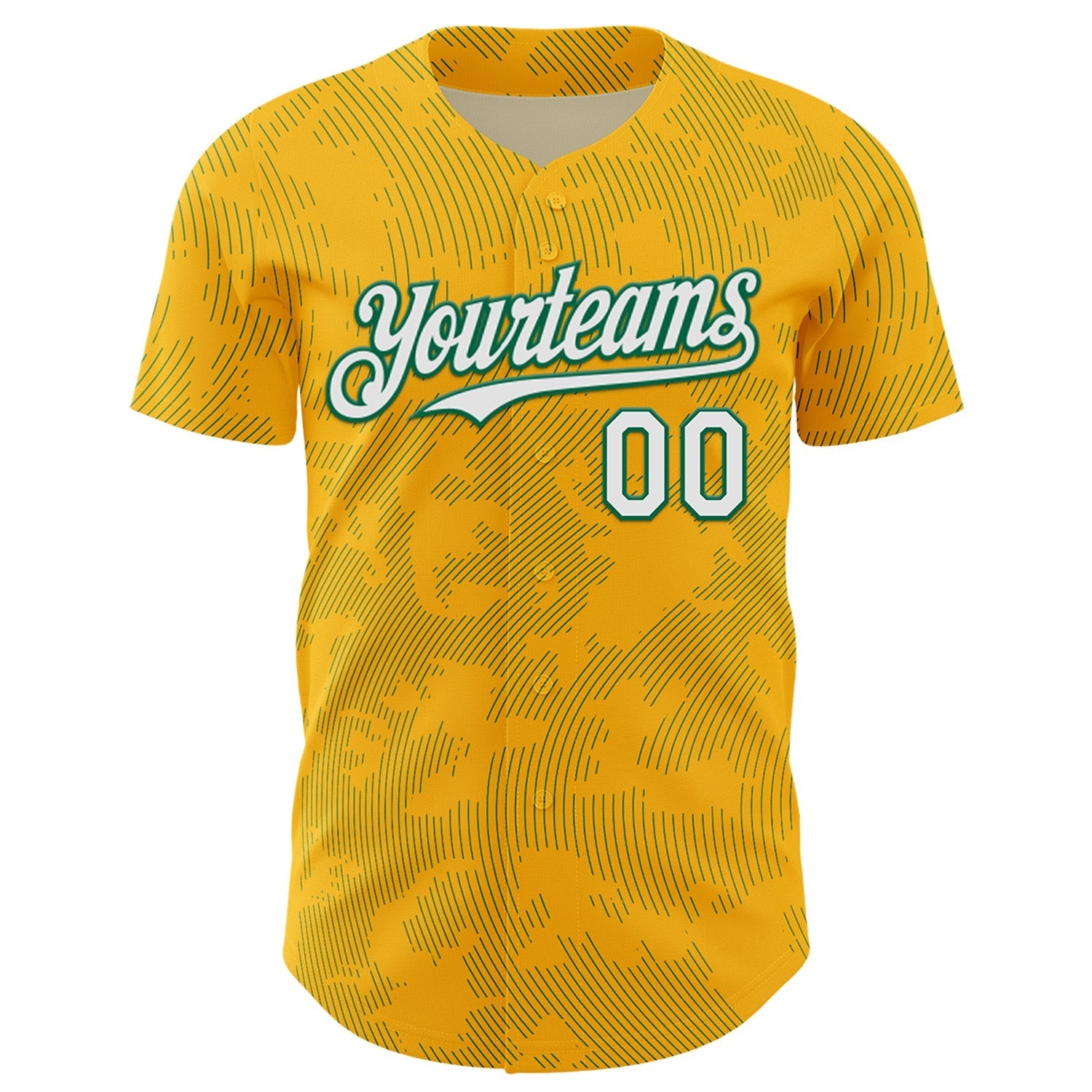Custom Gold White-Kelly Green Curve Lines Authentic Baseball Jersey baseball jersey product view 2