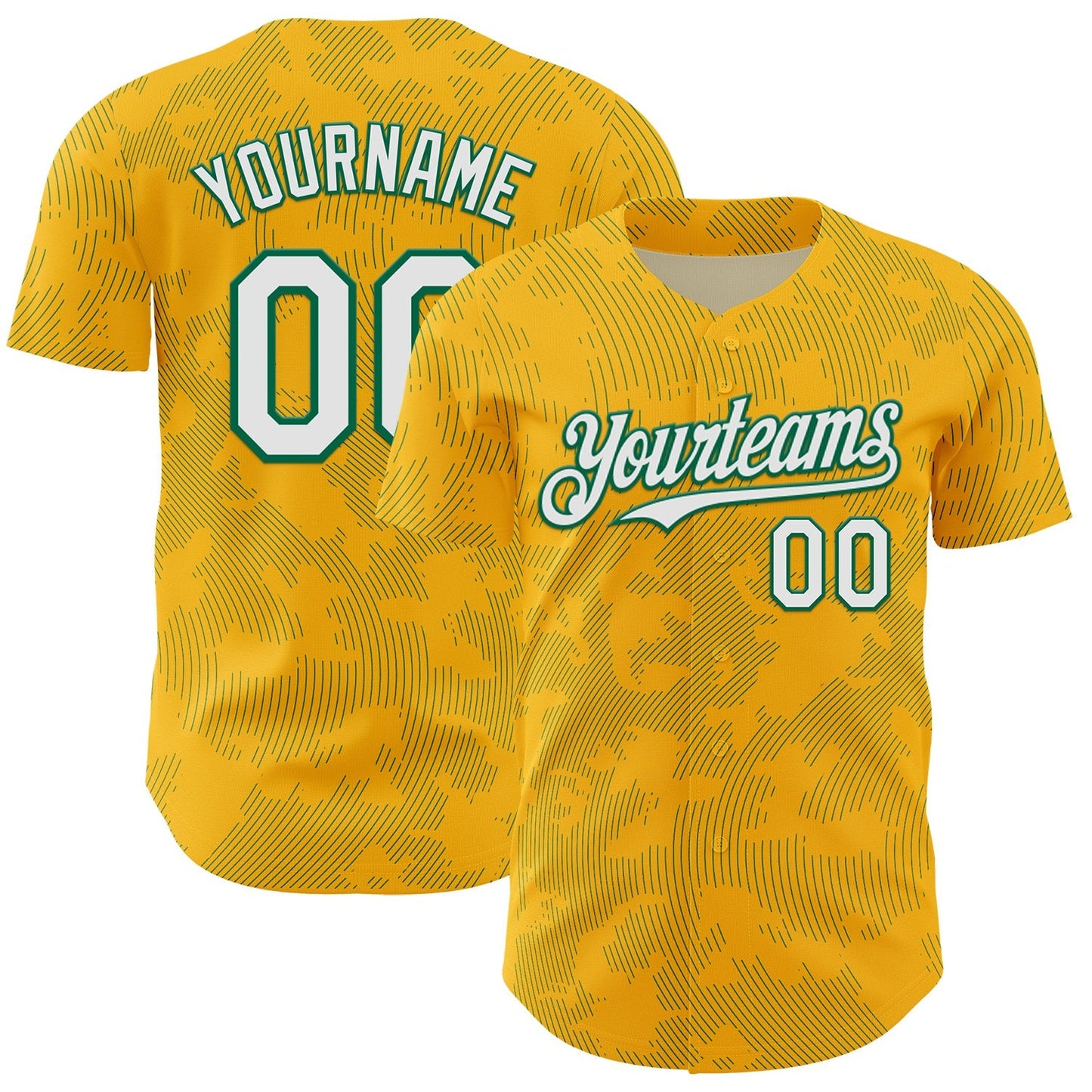 Custom Gold White-Kelly Green Curve Lines Authentic Baseball Jersey baseball jersey product view 1