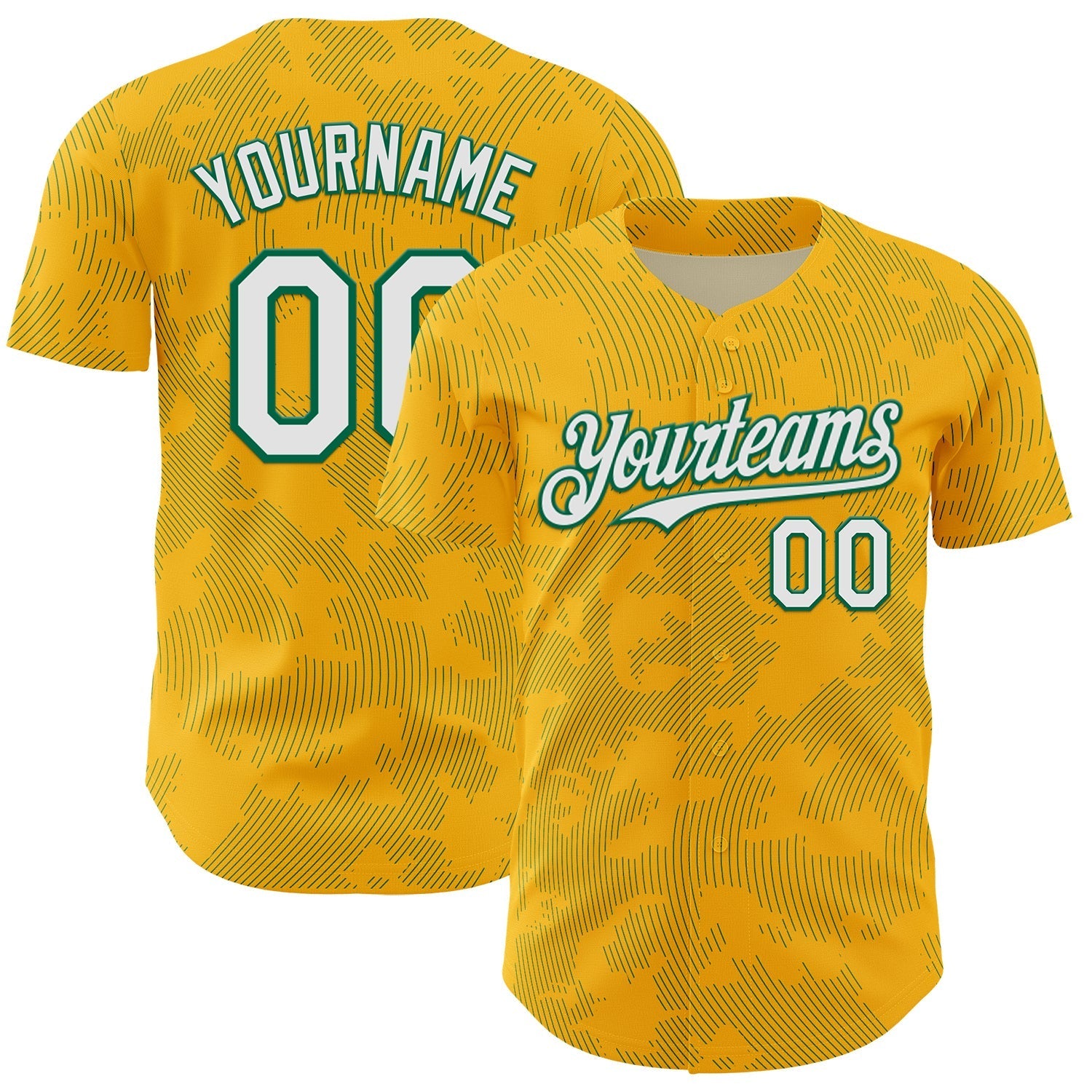 Custom Gold White-Kelly Green Curve Lines Authentic Baseball Jersey baseball jersey product view 1