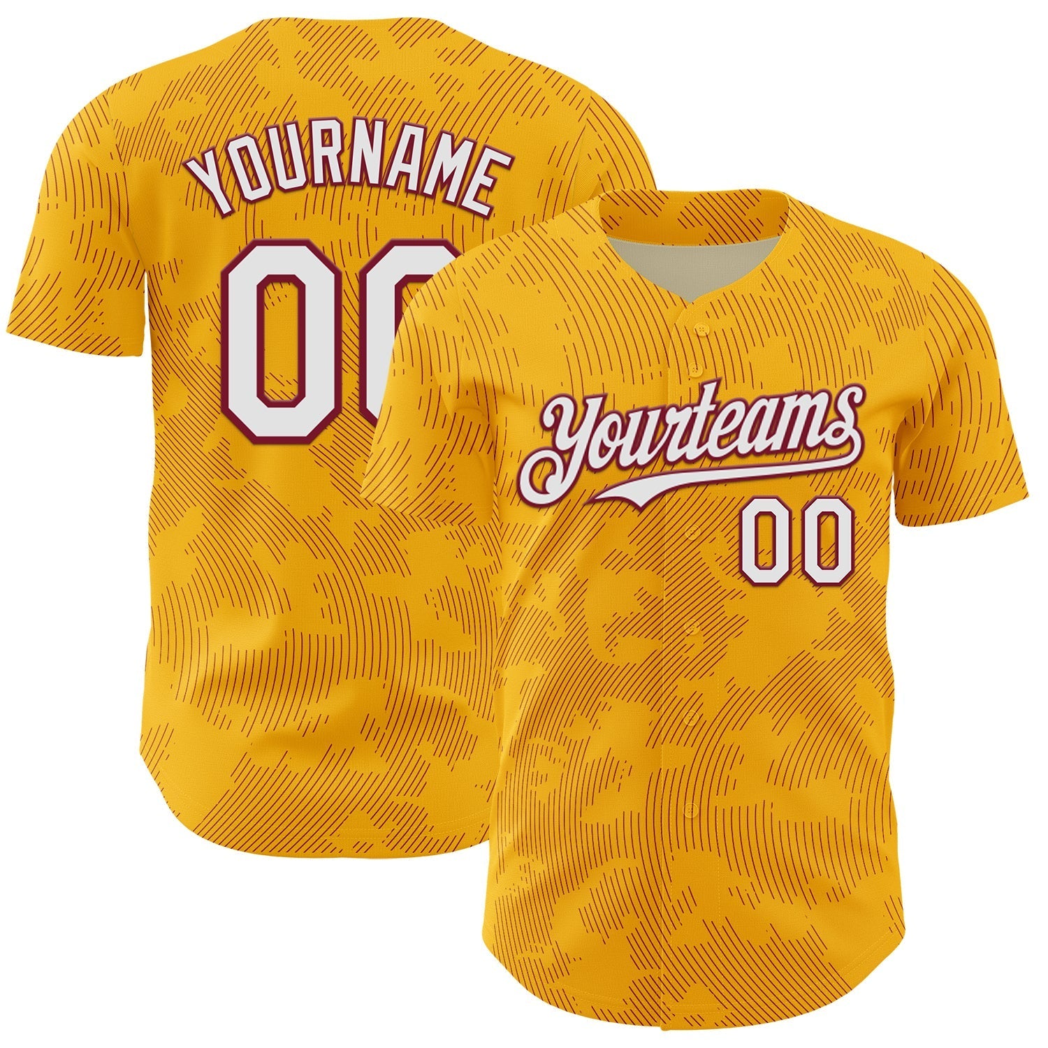 Custom Gold White-Crimson Curve Lines Authentic Baseball Jersey baseball jersey product view 1