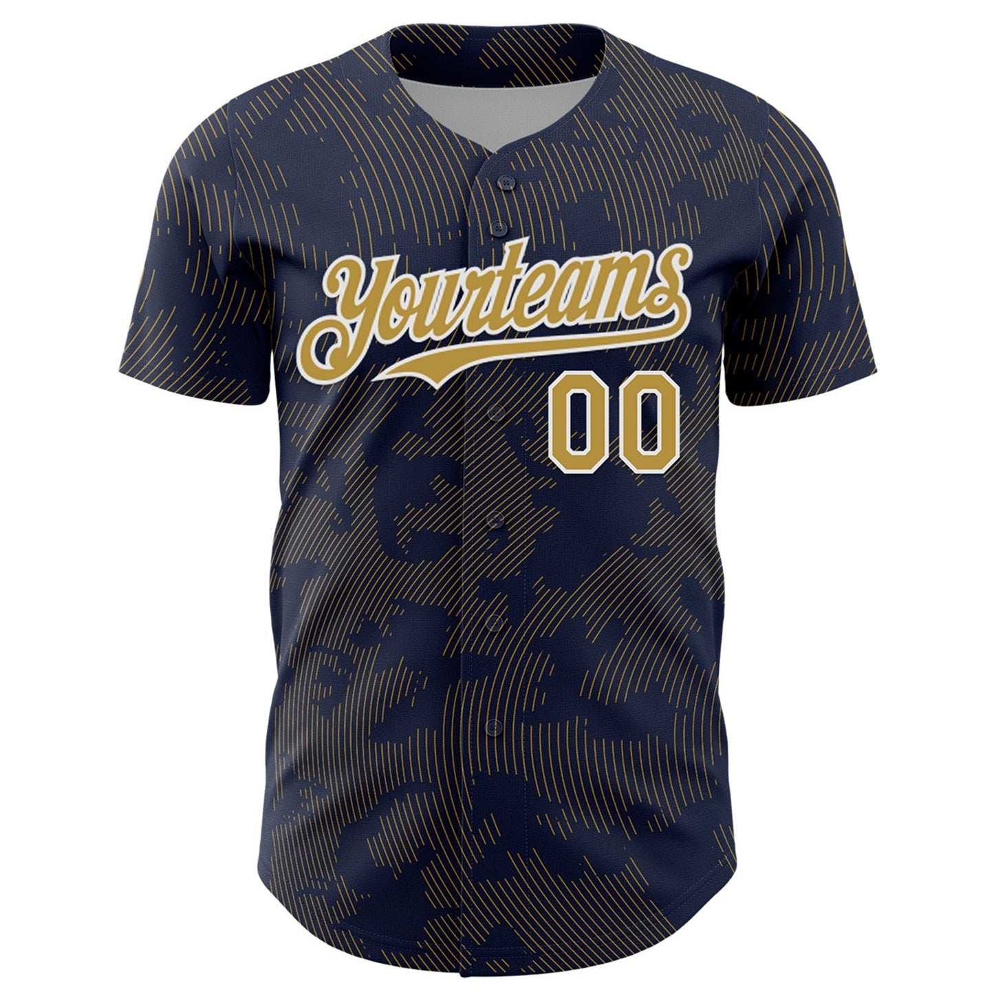 Custom Navy Old Gold-White Curve Lines Authentic Baseball Jersey baseball jersey product view 2